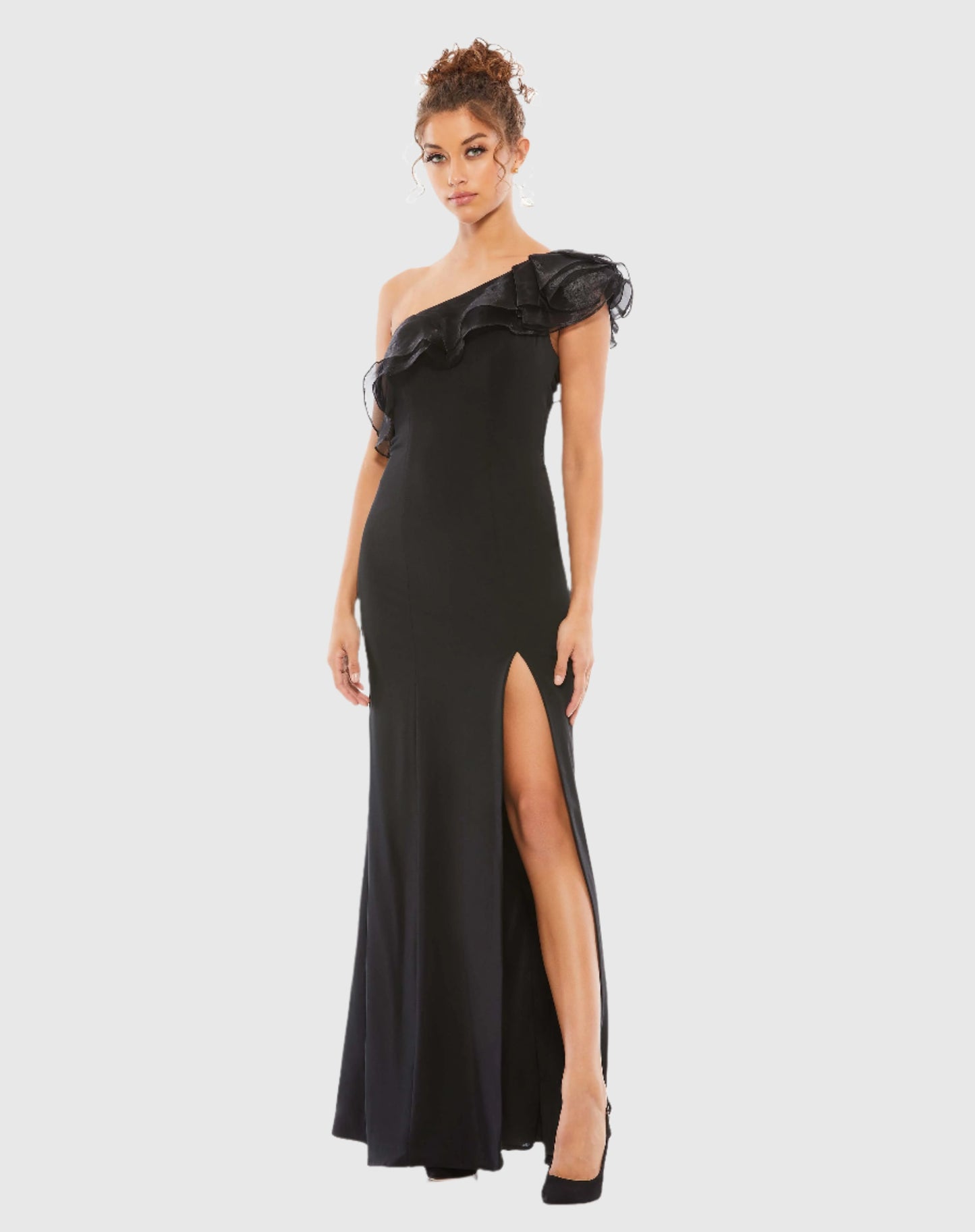 One Shoulder Ruffle Evening Gown