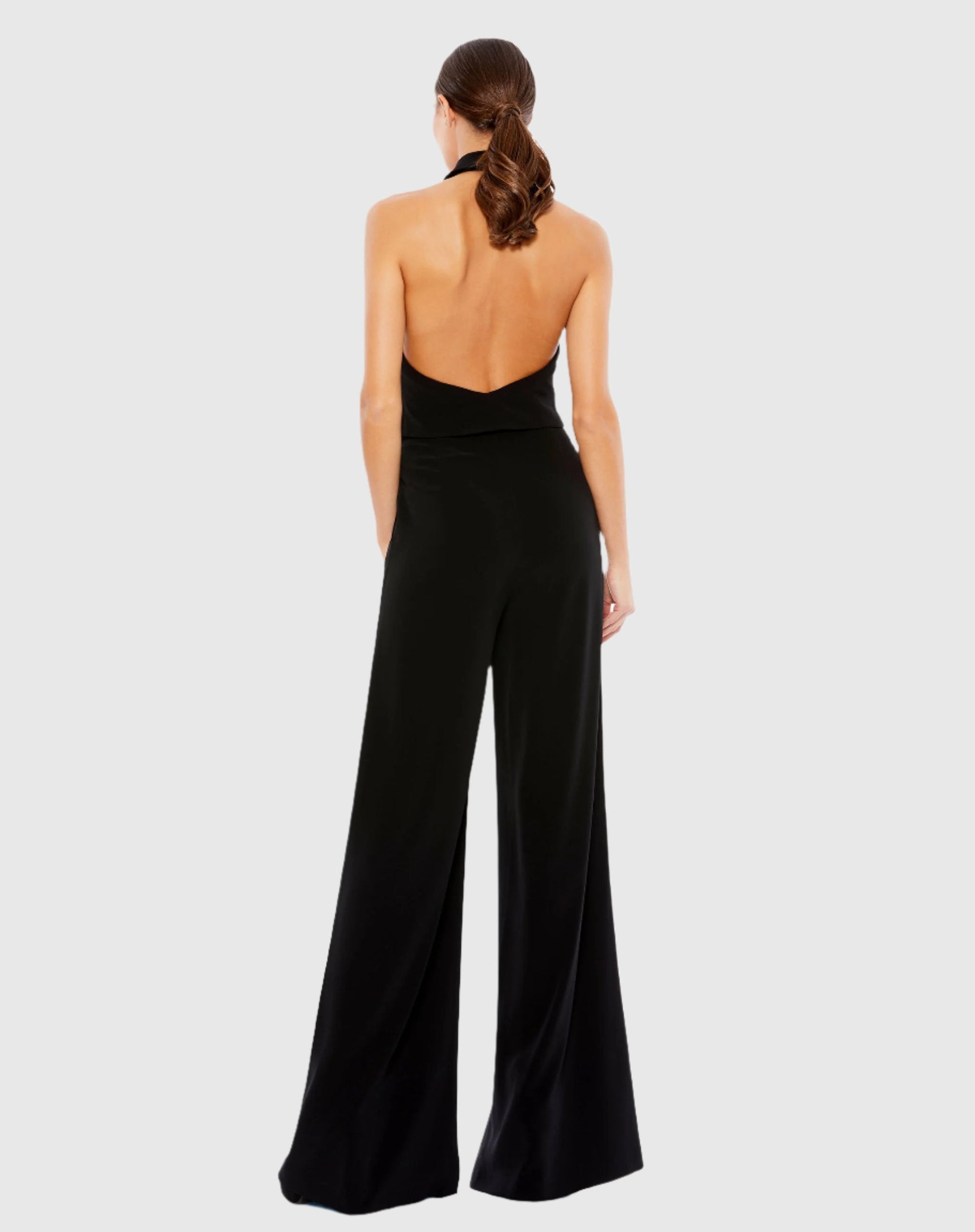 Black Tuxedo Halter Jumpsuit Ieena for Mac Duggal