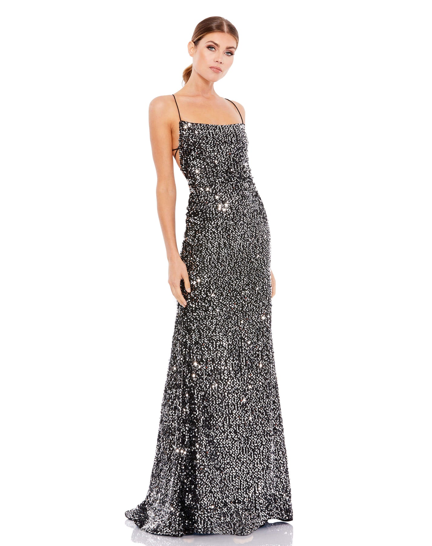 Stretch Sequined Open Back Lace Up Gown – Mac Duggal