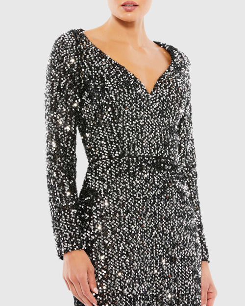 Long Sleeve Sequined Gown