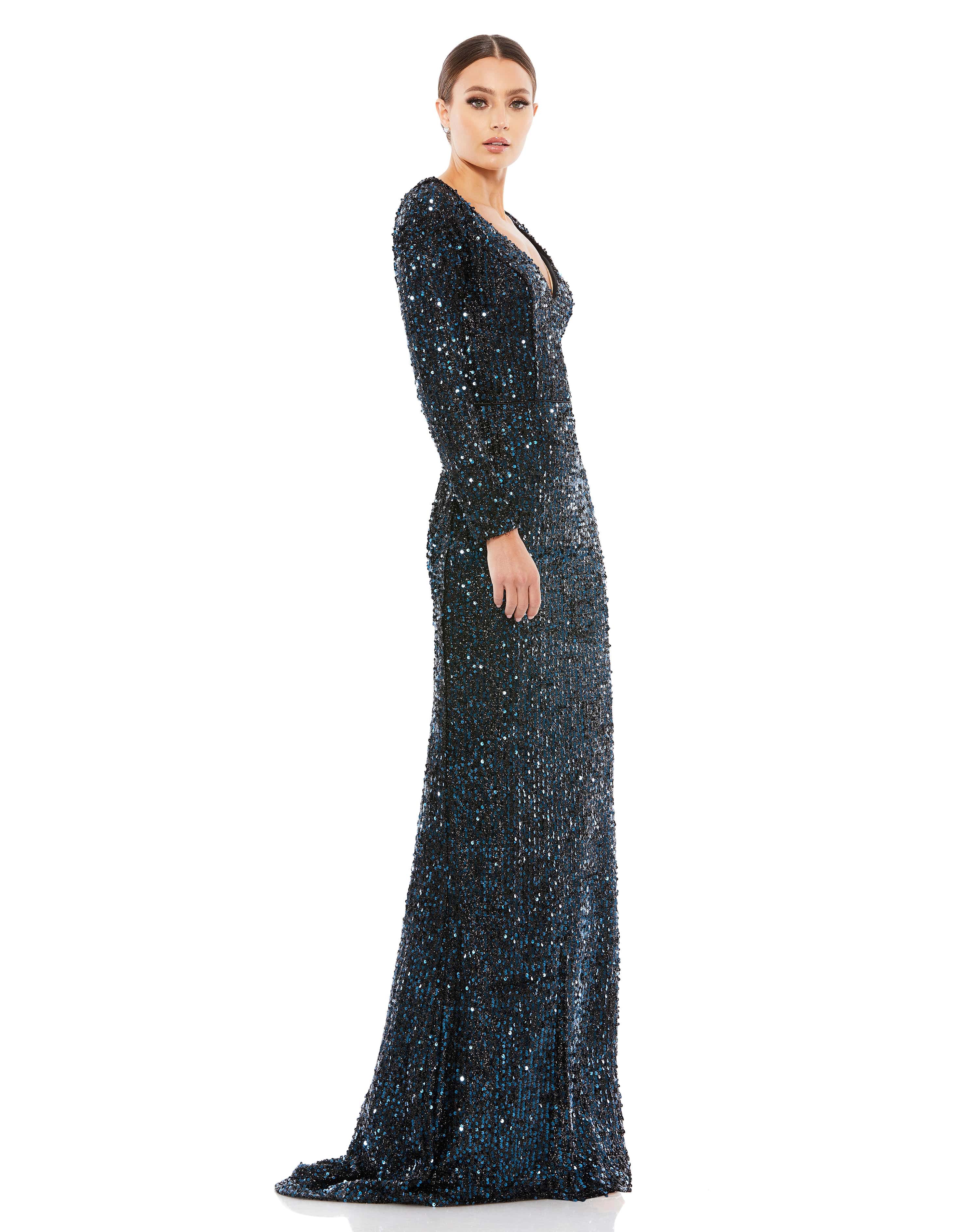 Long Sleeve Sequined Gown