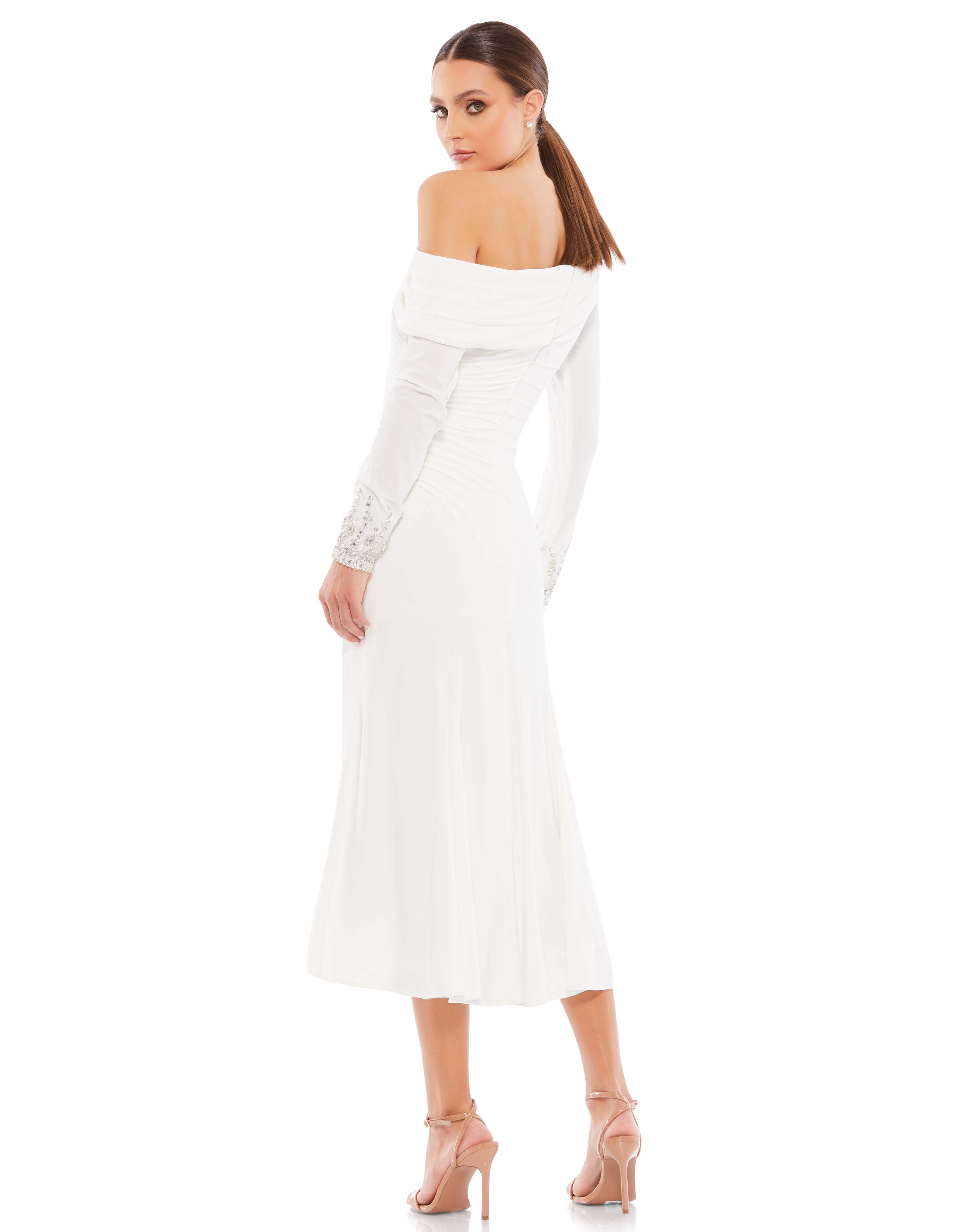 Foldover Long Sleeve Jeweled Midi Dress - FINAL SALE
