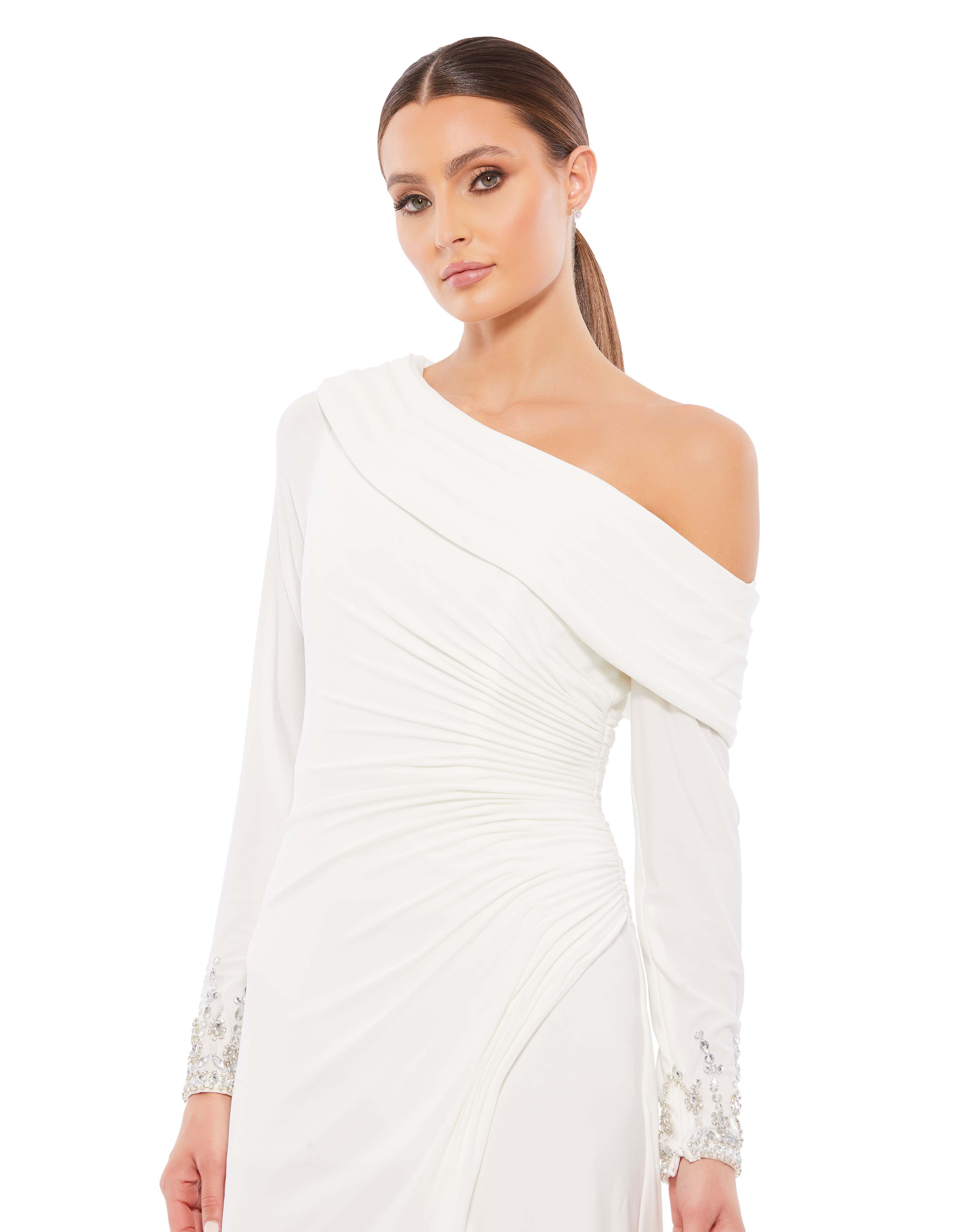 Foldover Long Sleeve Jeweled Midi Dress - FINAL SALE