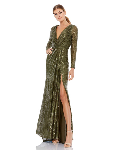 Sequined Long Sleeve Gown – Mac Duggal
