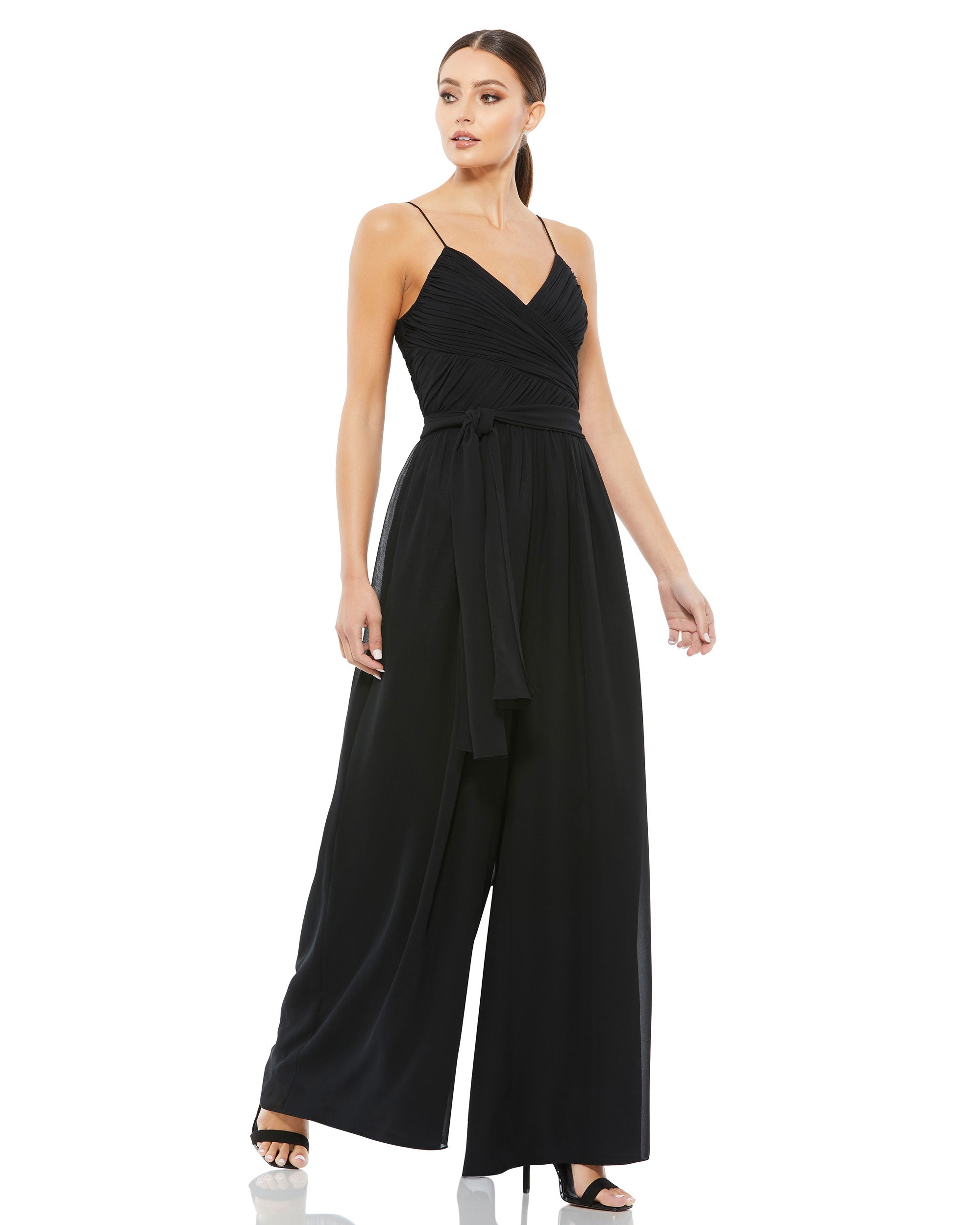 Ruched Sleeveless Tie Jumpsuit