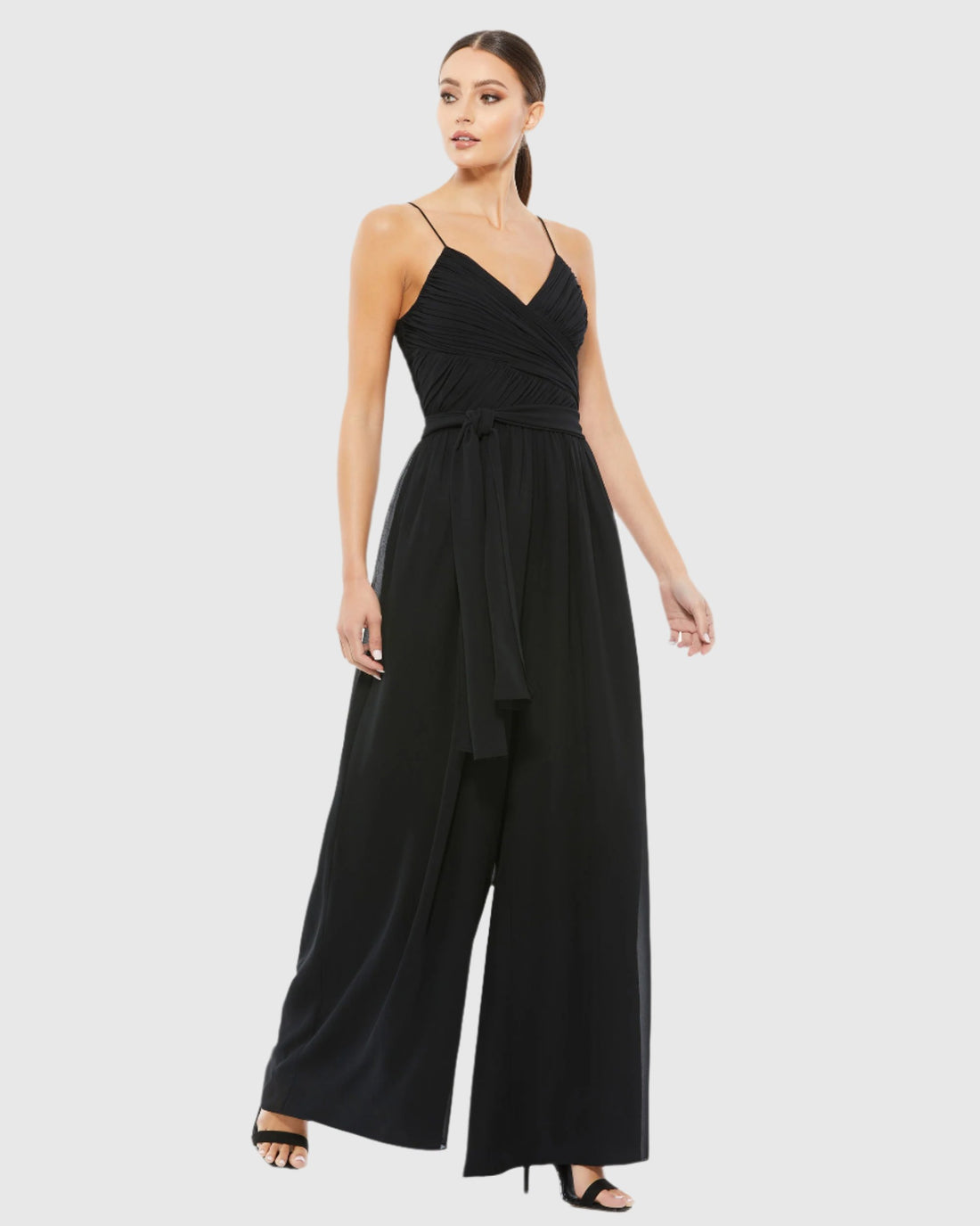 Ruched Sleeveless Tie Jumpsuit