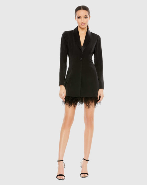 Feathered Trim Tuxedo Dress