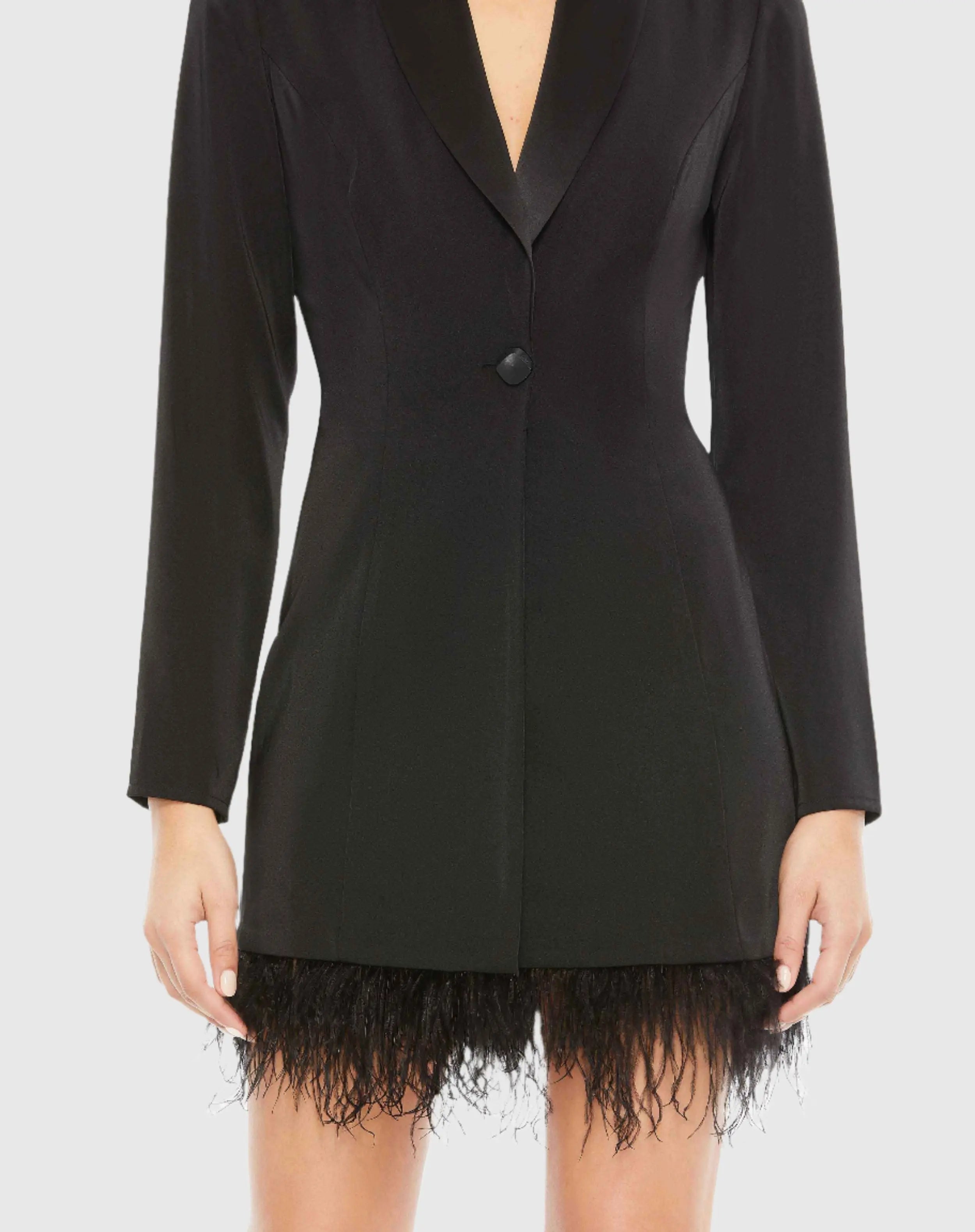 Feathered Trim Tuxedo Dress - Mac Duggal