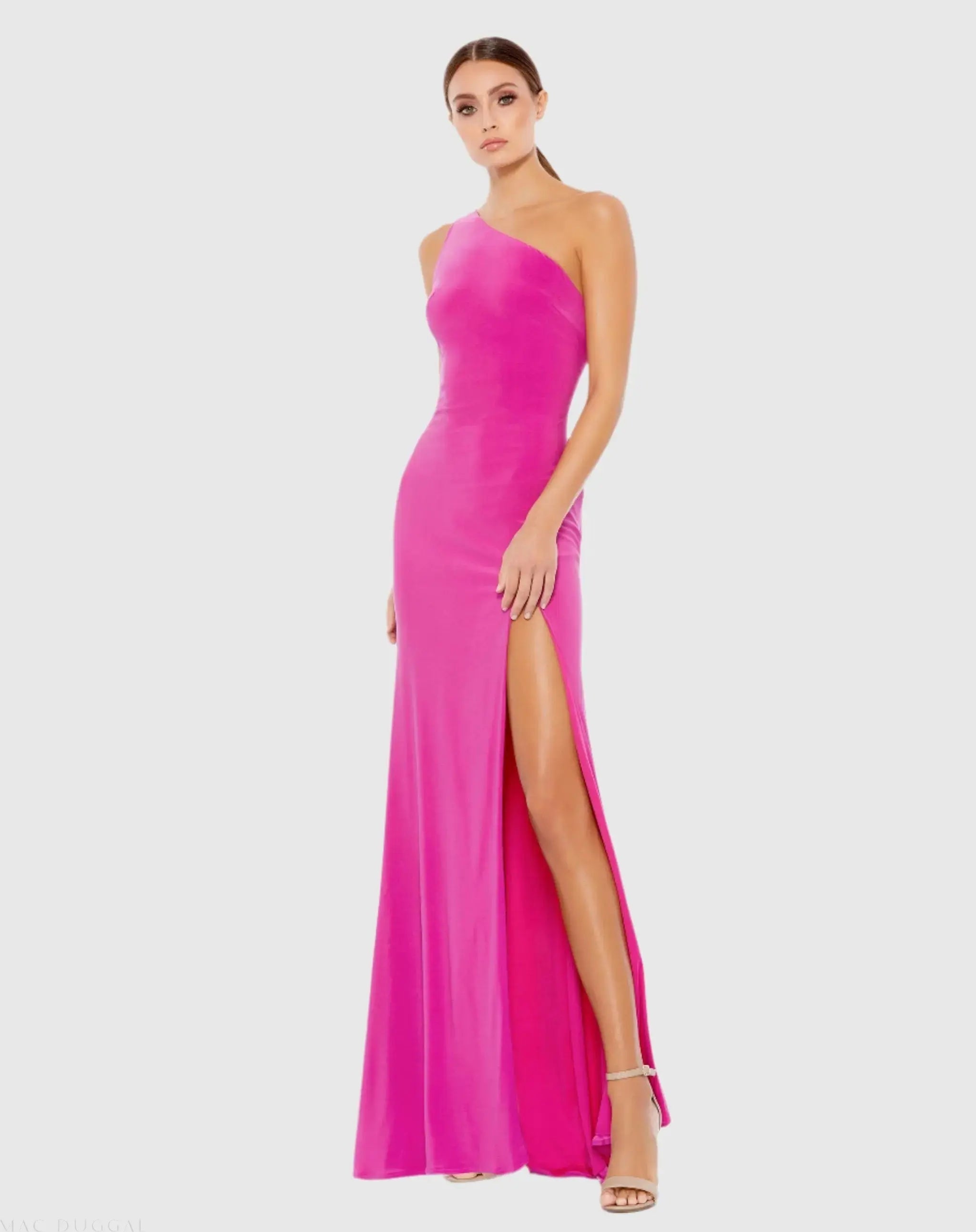 Pink Jersey One Shoulder Draped Back Gown - Ieena for Mac Duggal