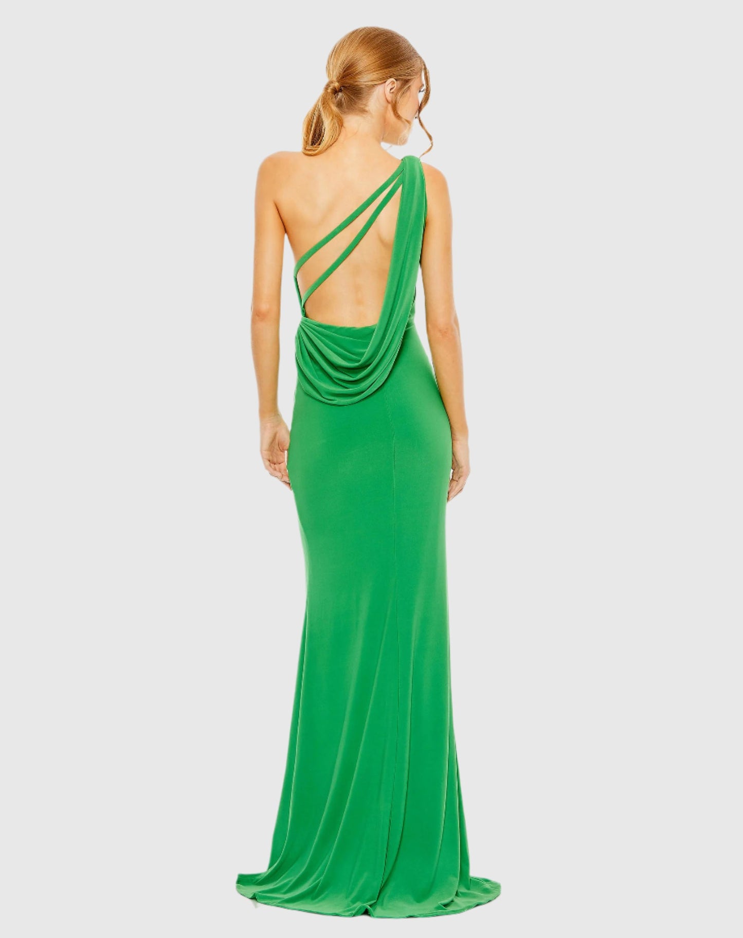 Jersey One Shoulder Draped Back Gown