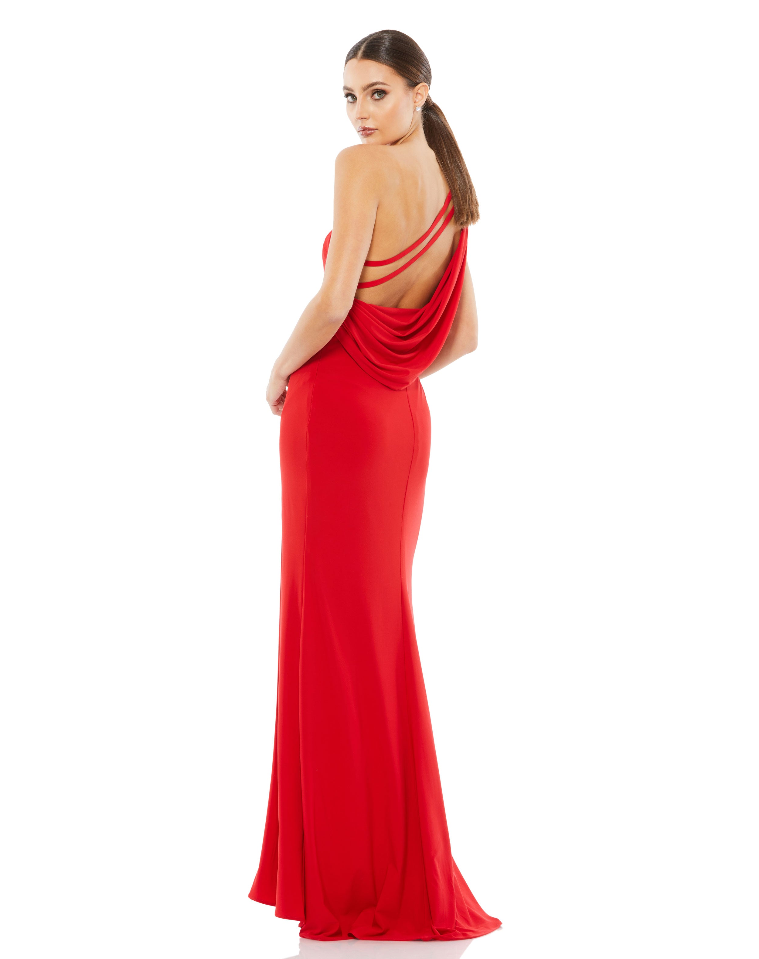 Jersey One Shoulder Draped Back Gown