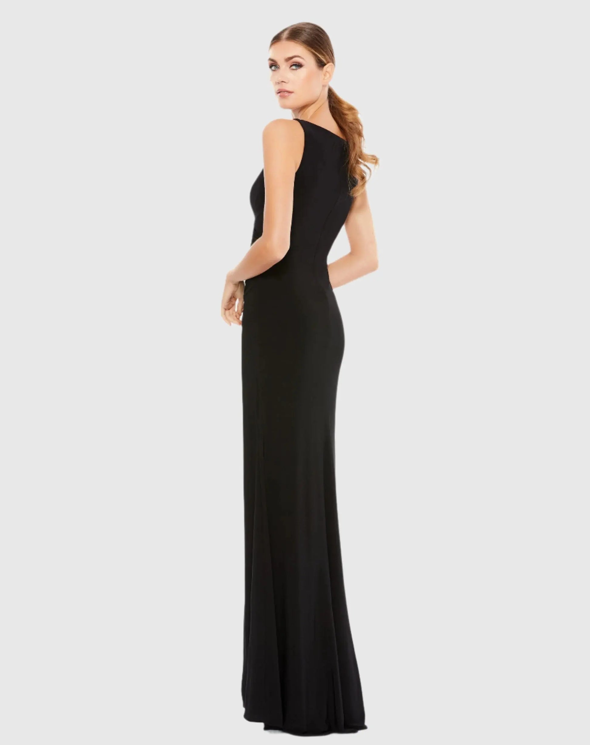 Faux Wrap Sleeveless V Neck Gown Ieena for Mac Duggal