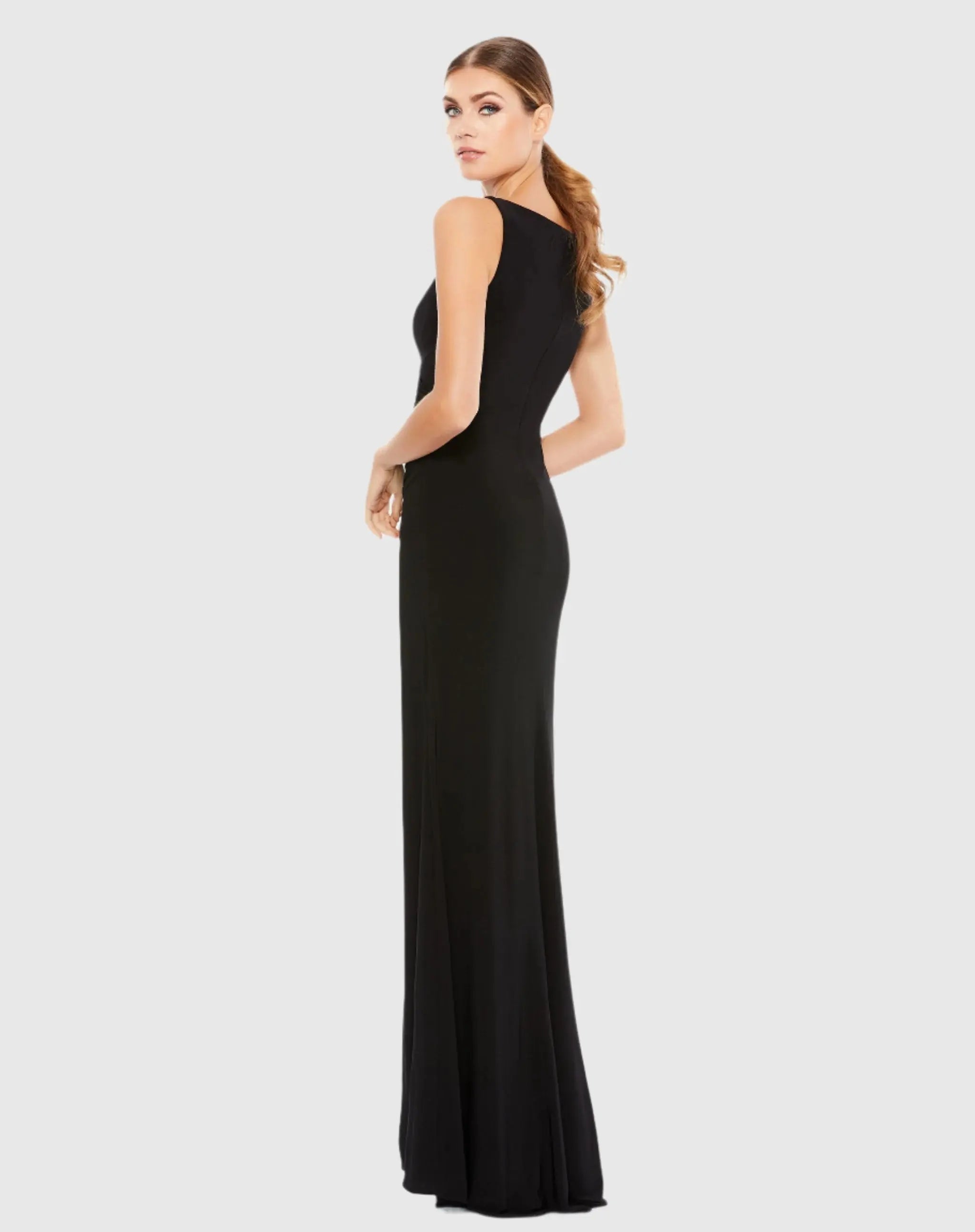 Faux Wrap Sleeveless V Neck Gown Ieena for Mac Duggal
