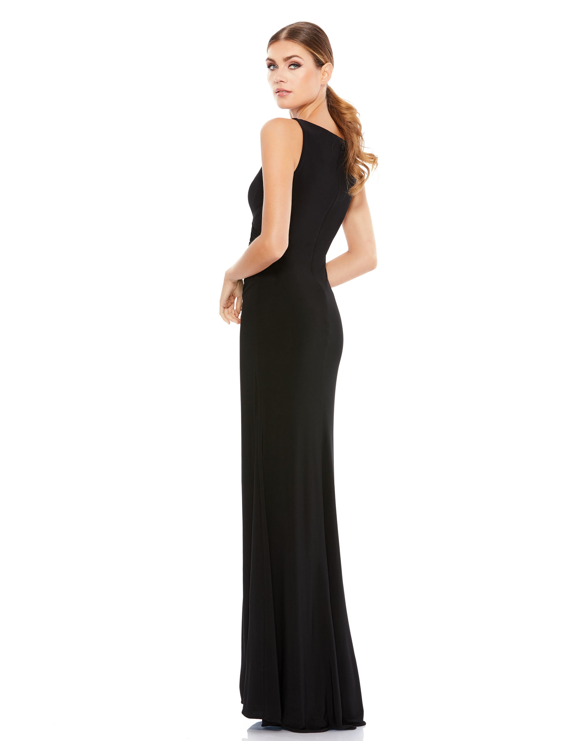 Ruched Stretch Jersey V-Neck Gown