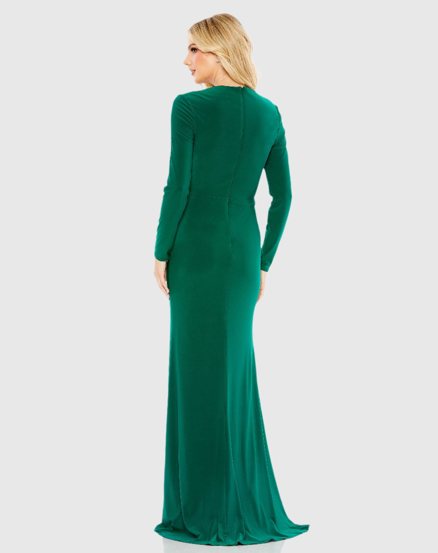 Gathered Pearl Long Sleeve Keyhole Gown