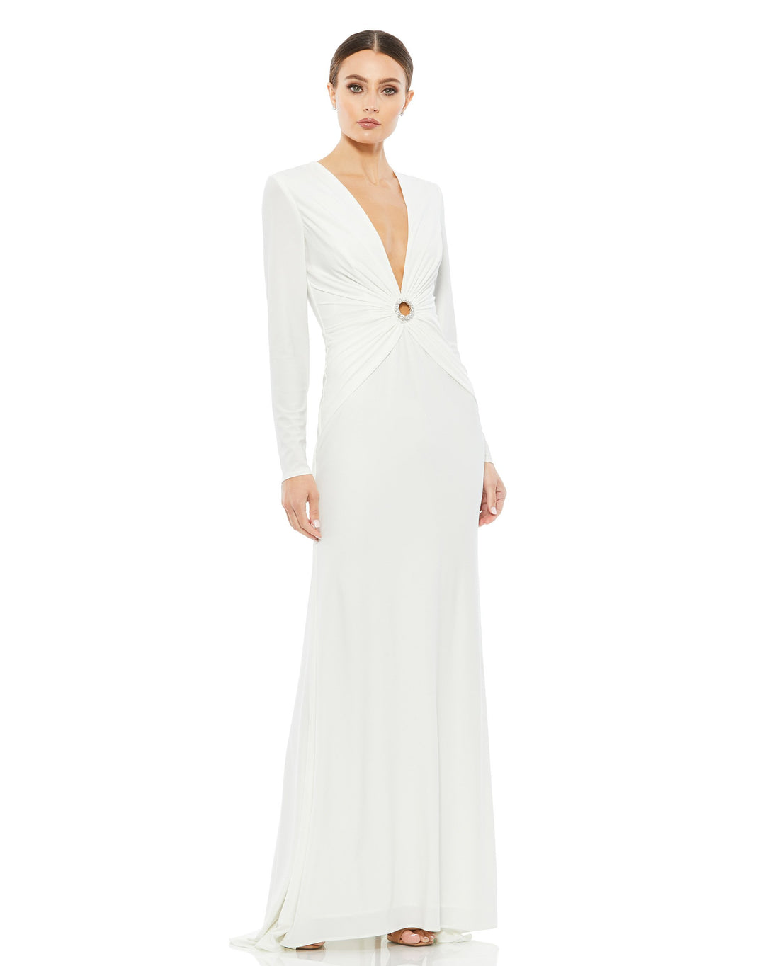 Gathered Pearl Long Sleeve Keyhole Gown – Mac Duggal