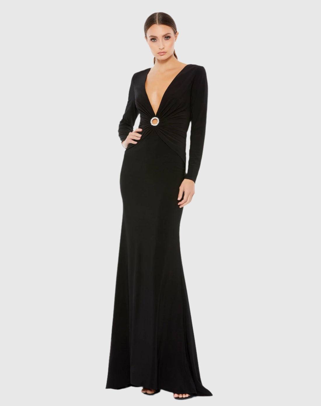 Gathered Pearl Long Sleeve Keyhole Gown