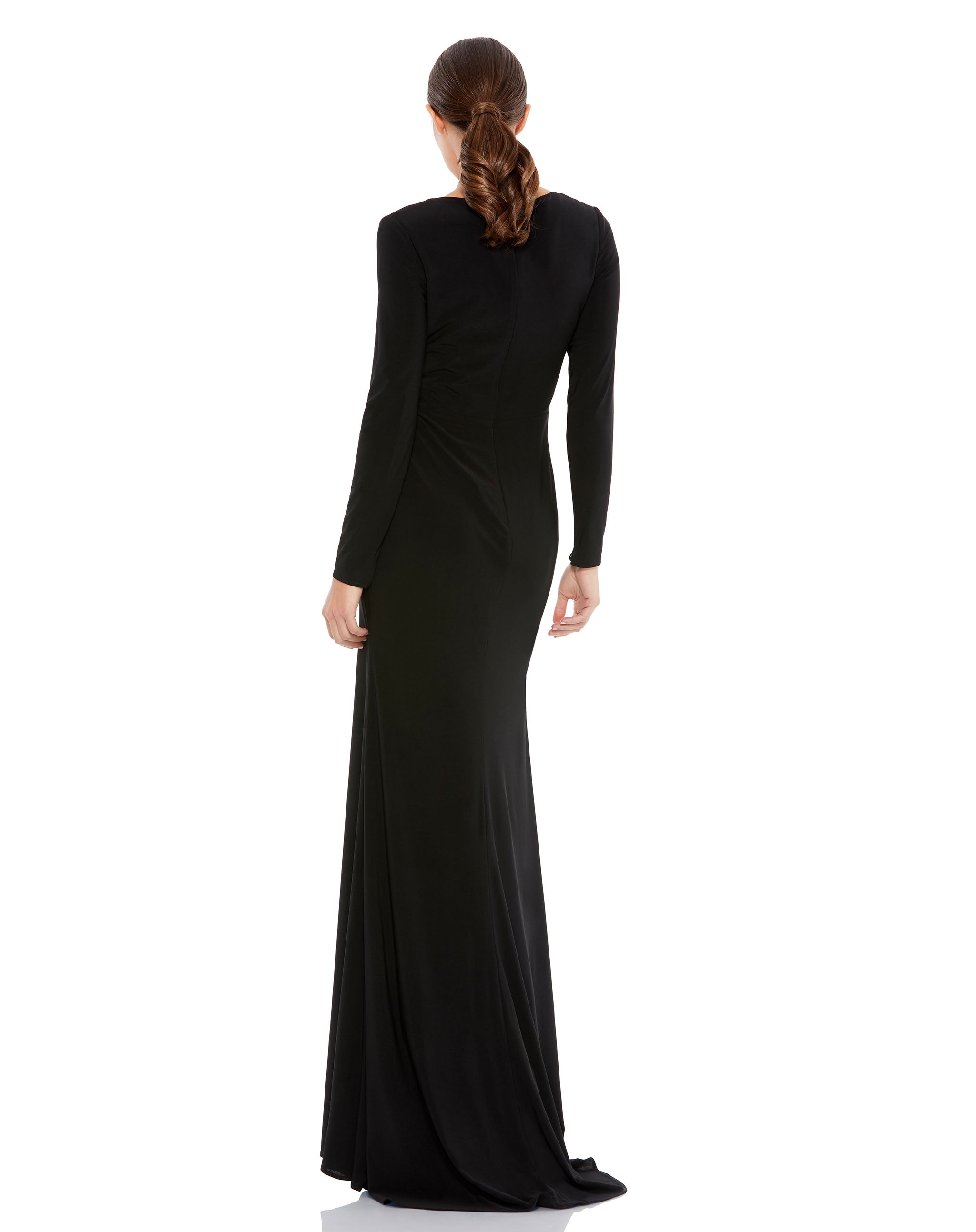 Gathered Pearl Long Sleeve Keyhole Gown