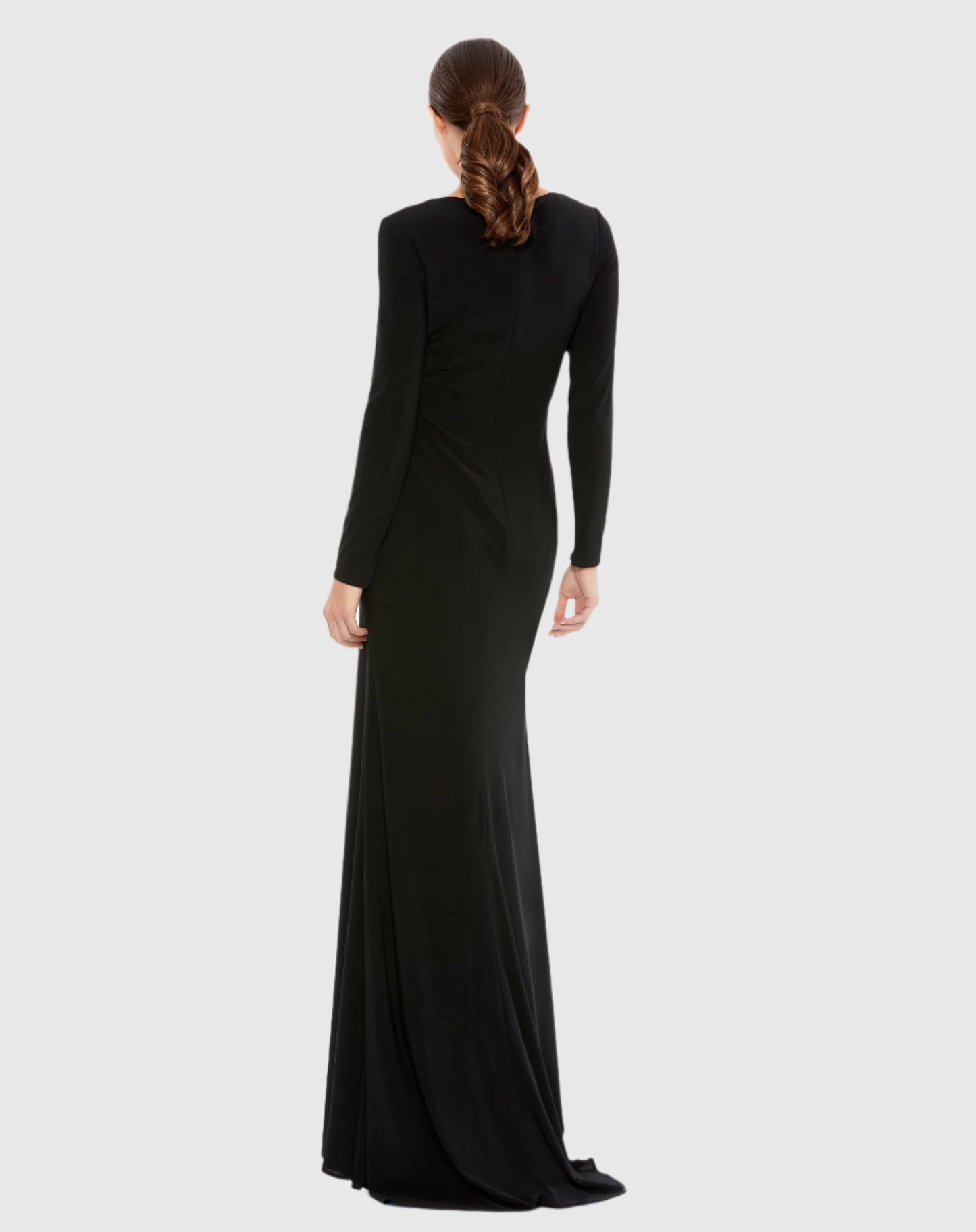 Gathered Pearl Long Sleeve Keyhole Gown