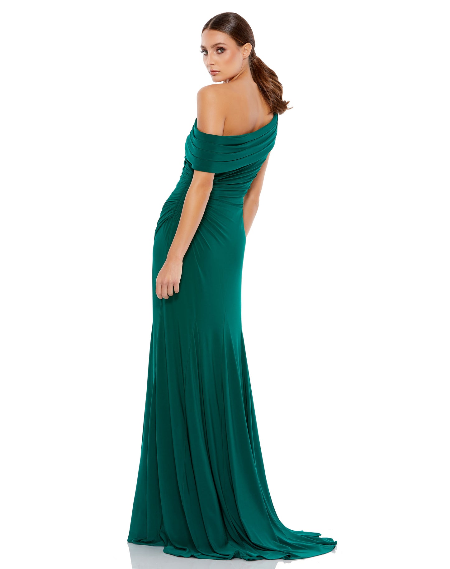 Foldover Off-the-Shoulder Slit Gown