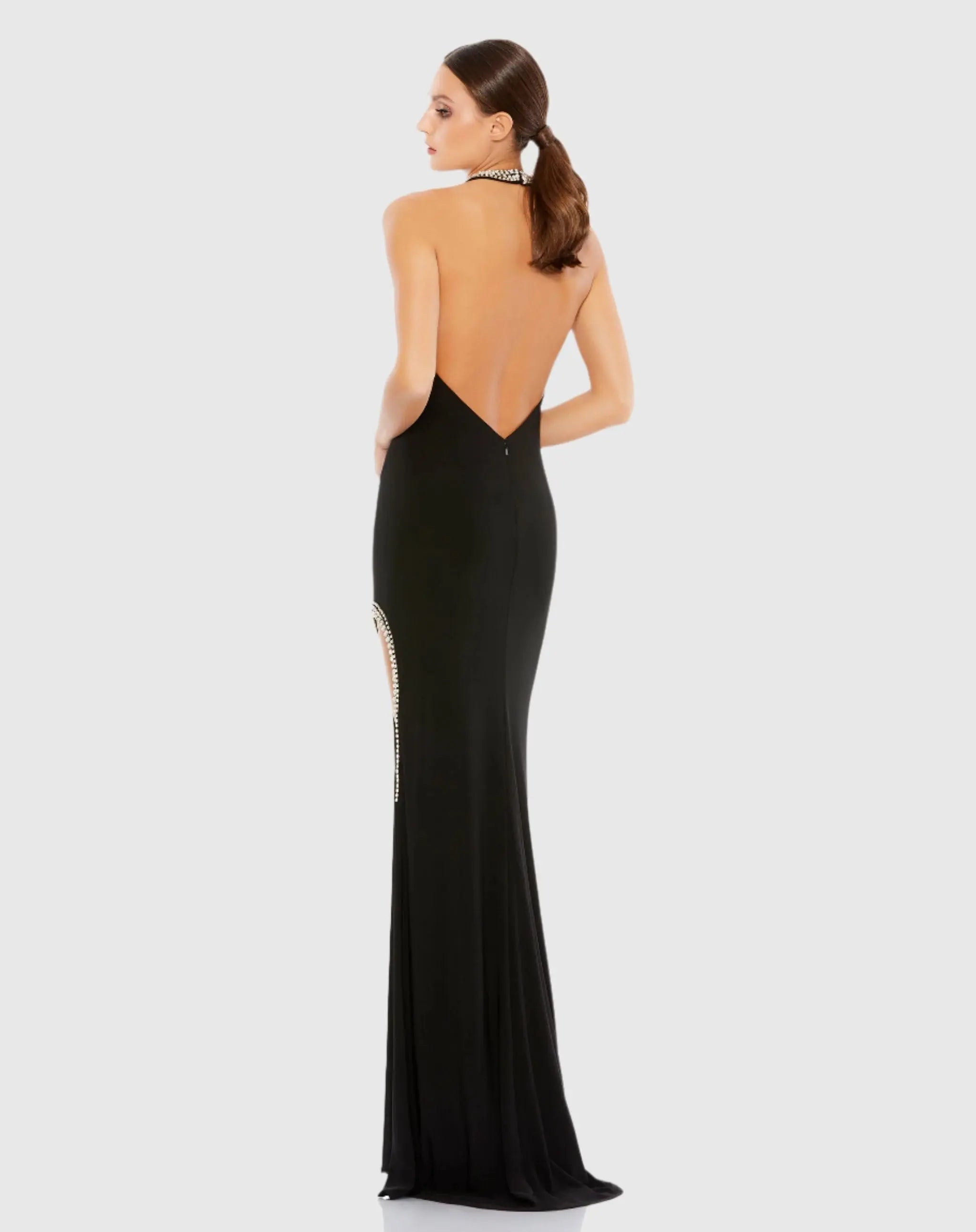 Black Rhinestone Accented Halter Gown - Ieena for Mac Duggal