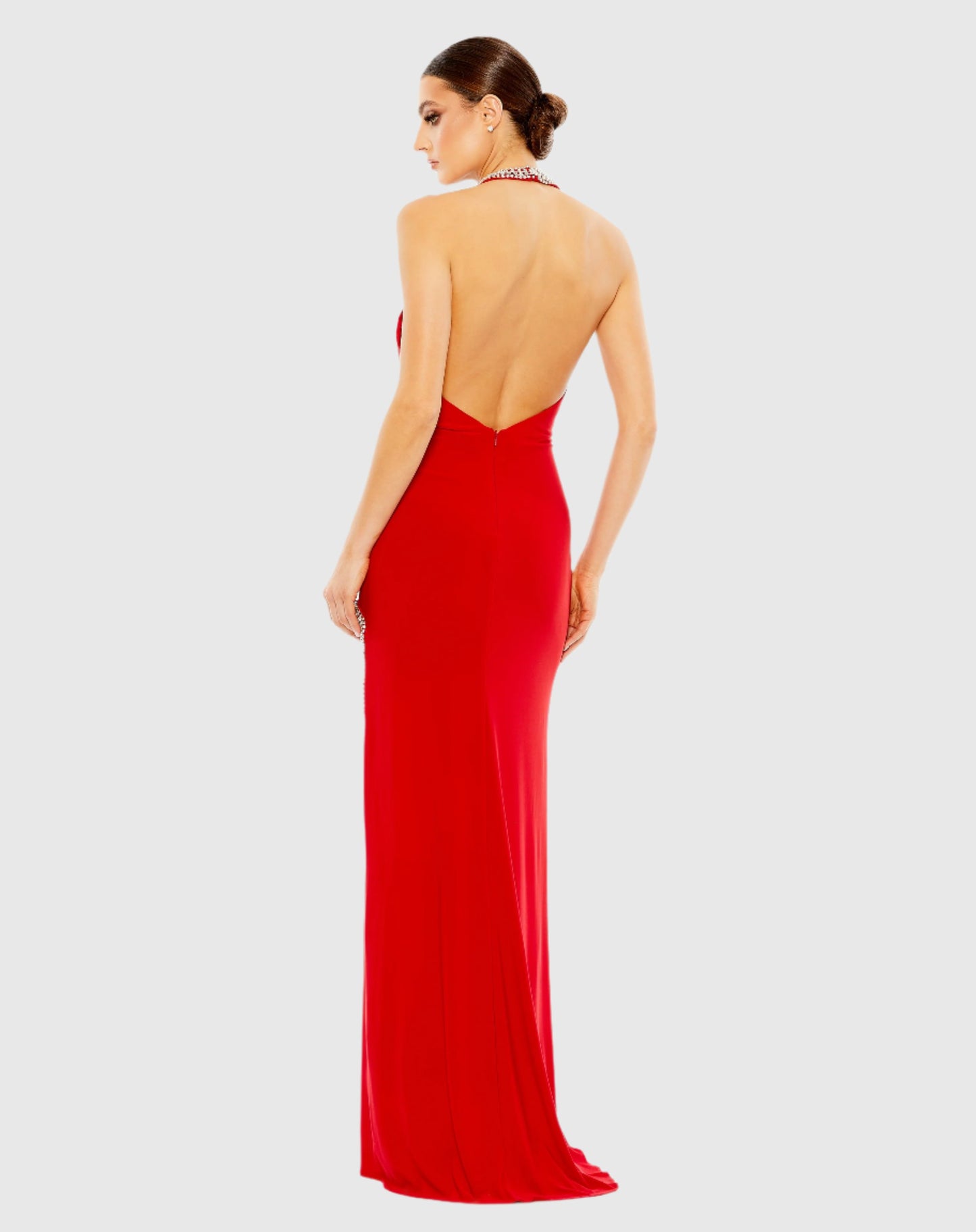 High Slit Halter Gown w/ Rhinestone Accents