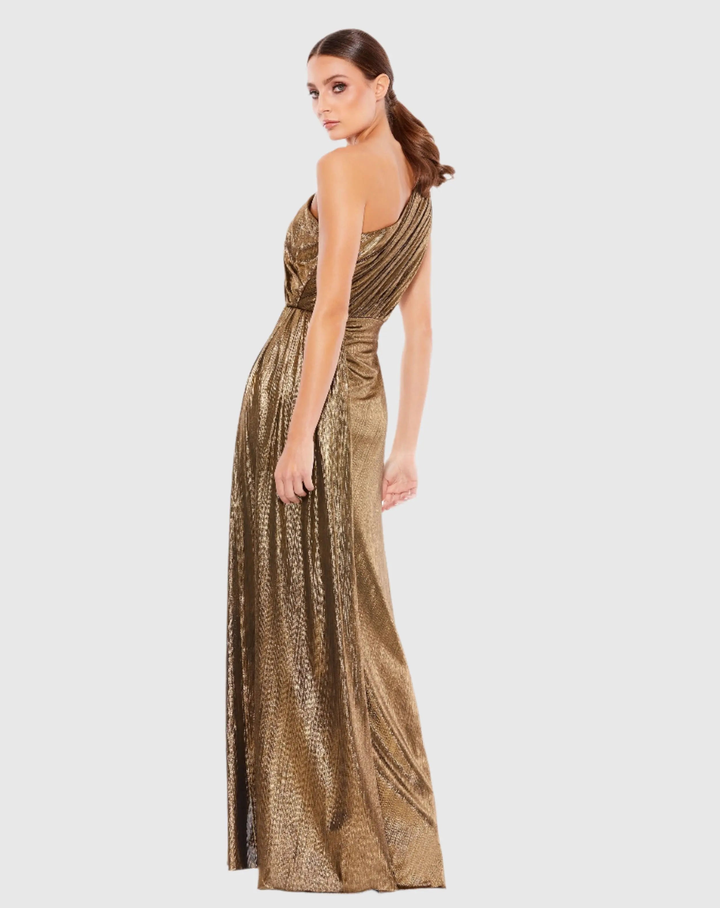 Gold One Shoulder Draped Gown - Ieena for Mac Duggal