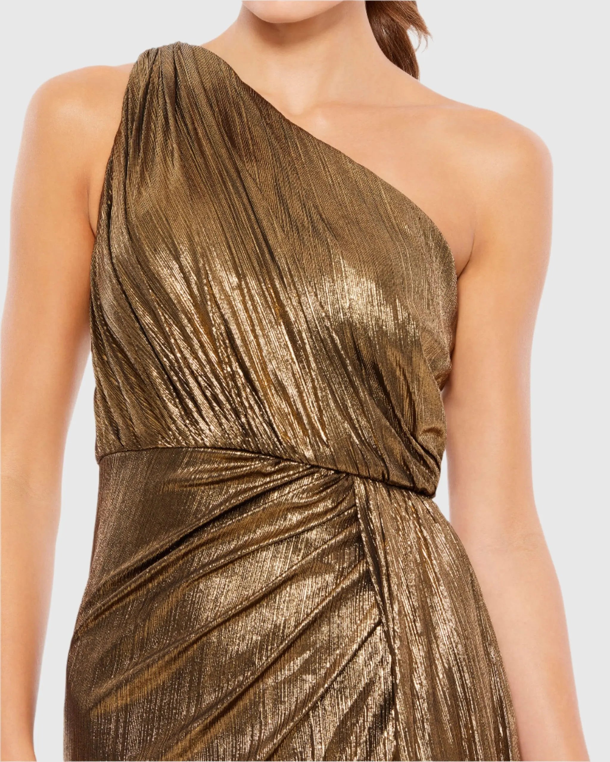 Gold One Shoulder Draped Gown - Ieena for Mac Duggal