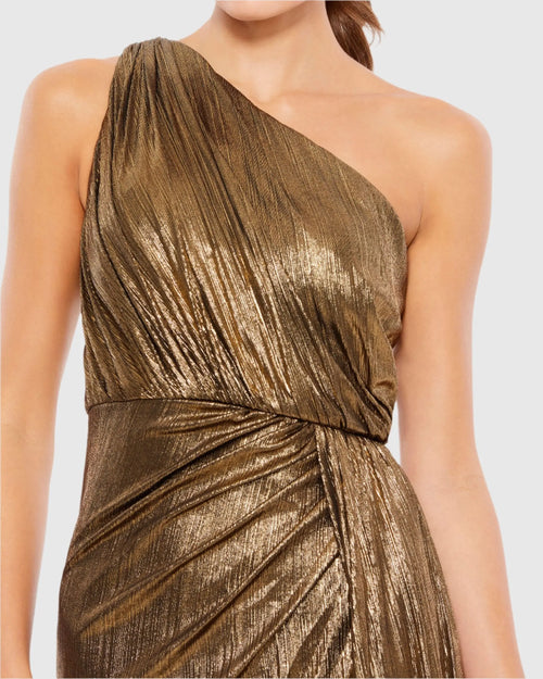 Gold One Shoulder Draped Gown - Ieena for Mac Duggal