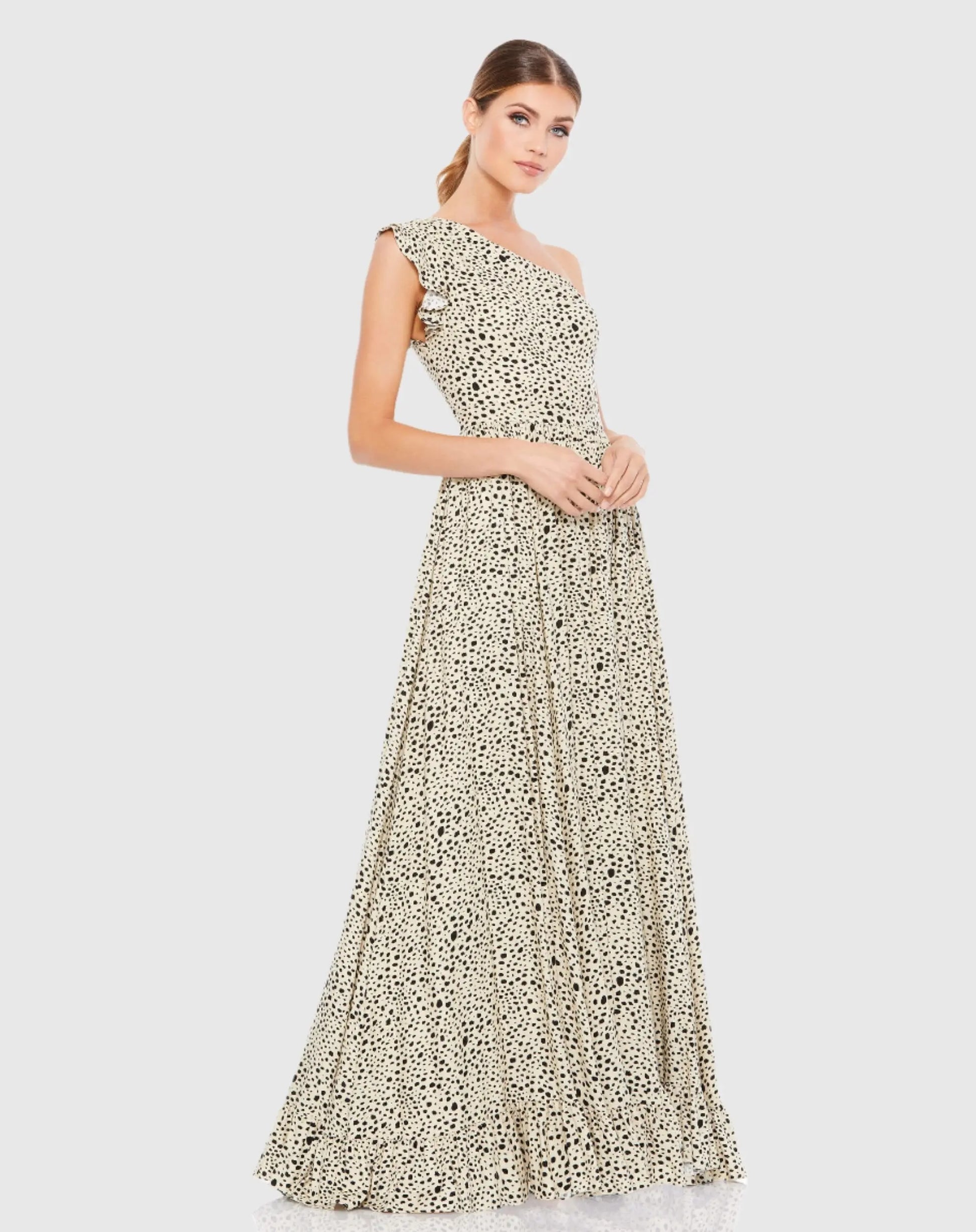 One Shoulder Animal Print Maxi Dress Ieena for Mac Duggal