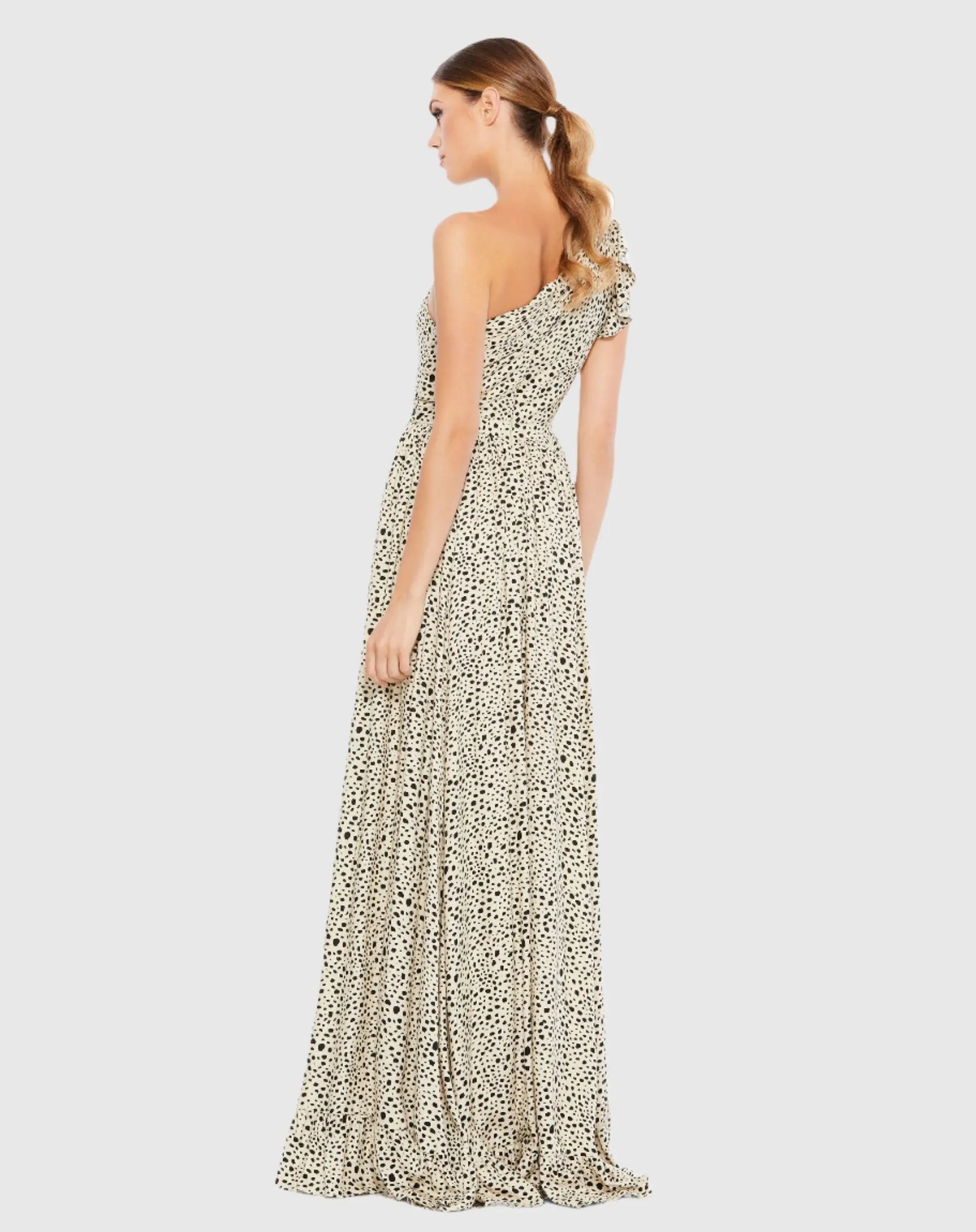 One Shoulder Animal Print Maxi Dress Ieena for Mac Duggal