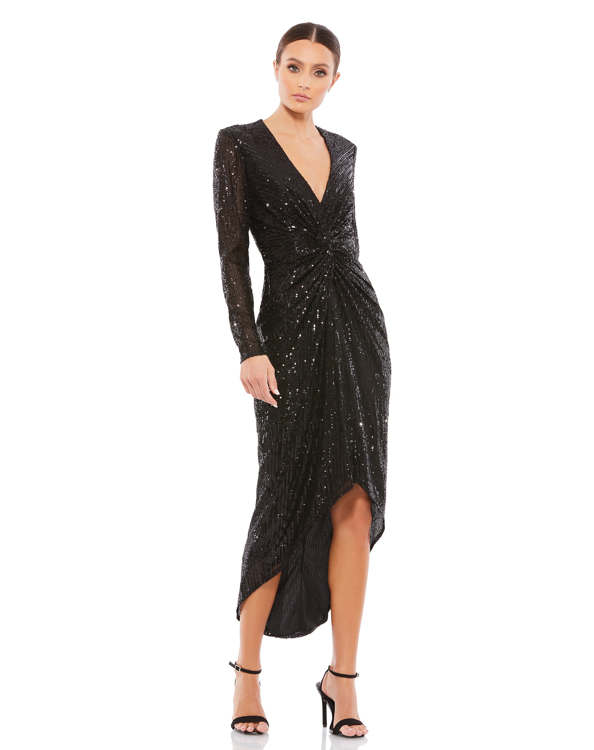 Sequin Knotted Long Sleeve Midi Dress