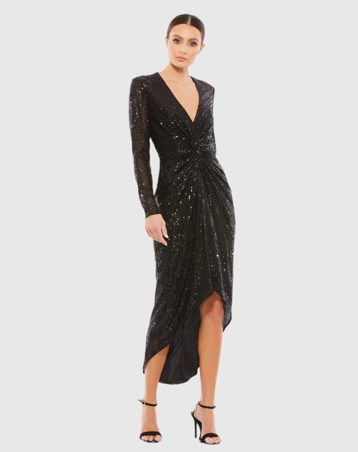 Sequin Knotted Long Sleeve Midi Dress