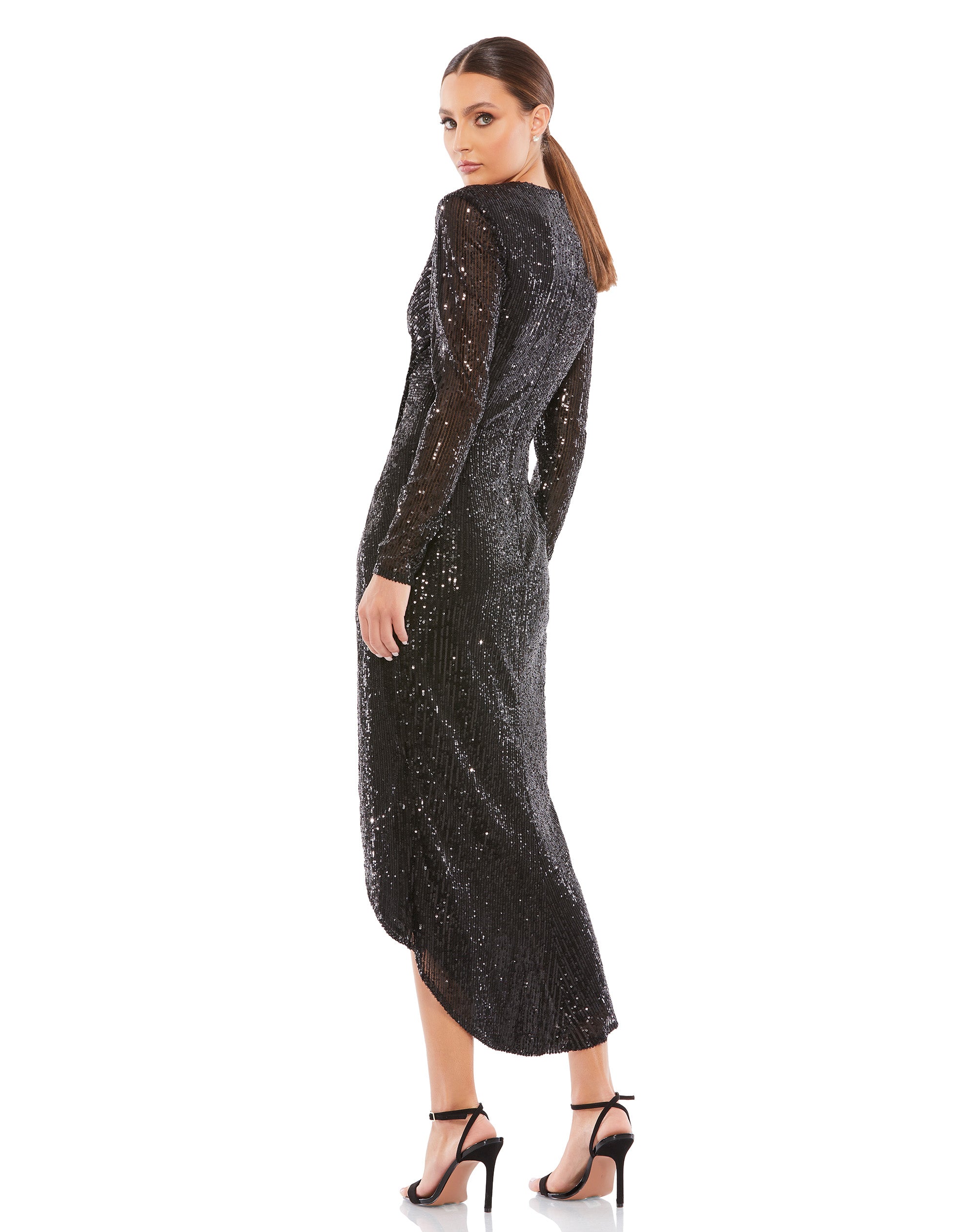 Sequin Knotted Long Sleeve Midi Dress