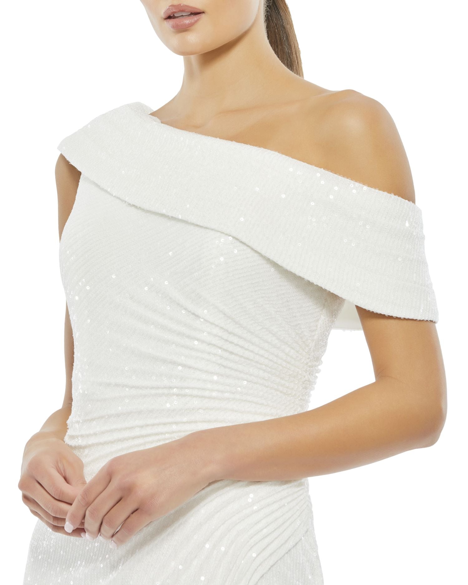One-Shoulder Ruched Sequined Gown