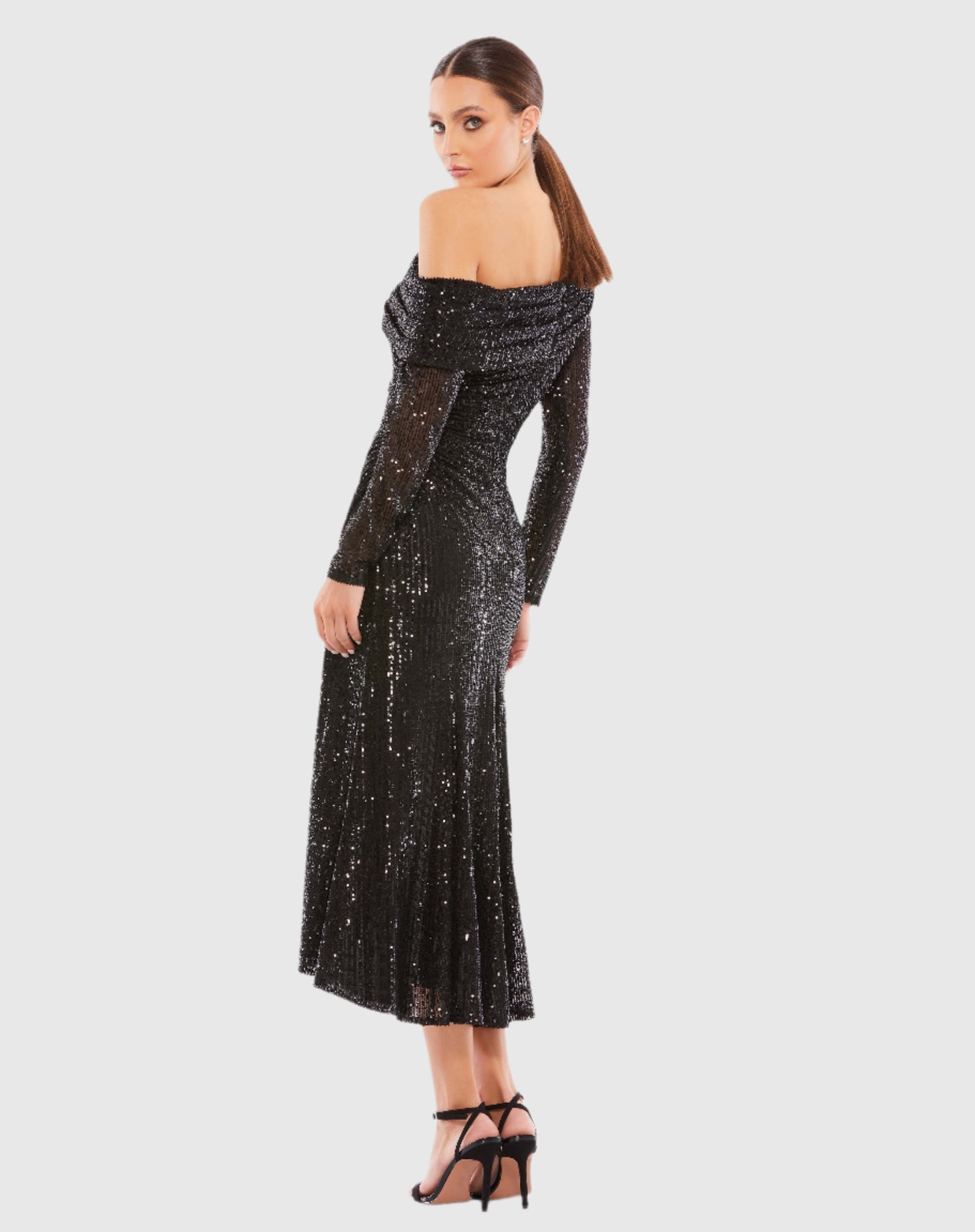 One Shoulder Sequin Long Sleeve Midi Dress