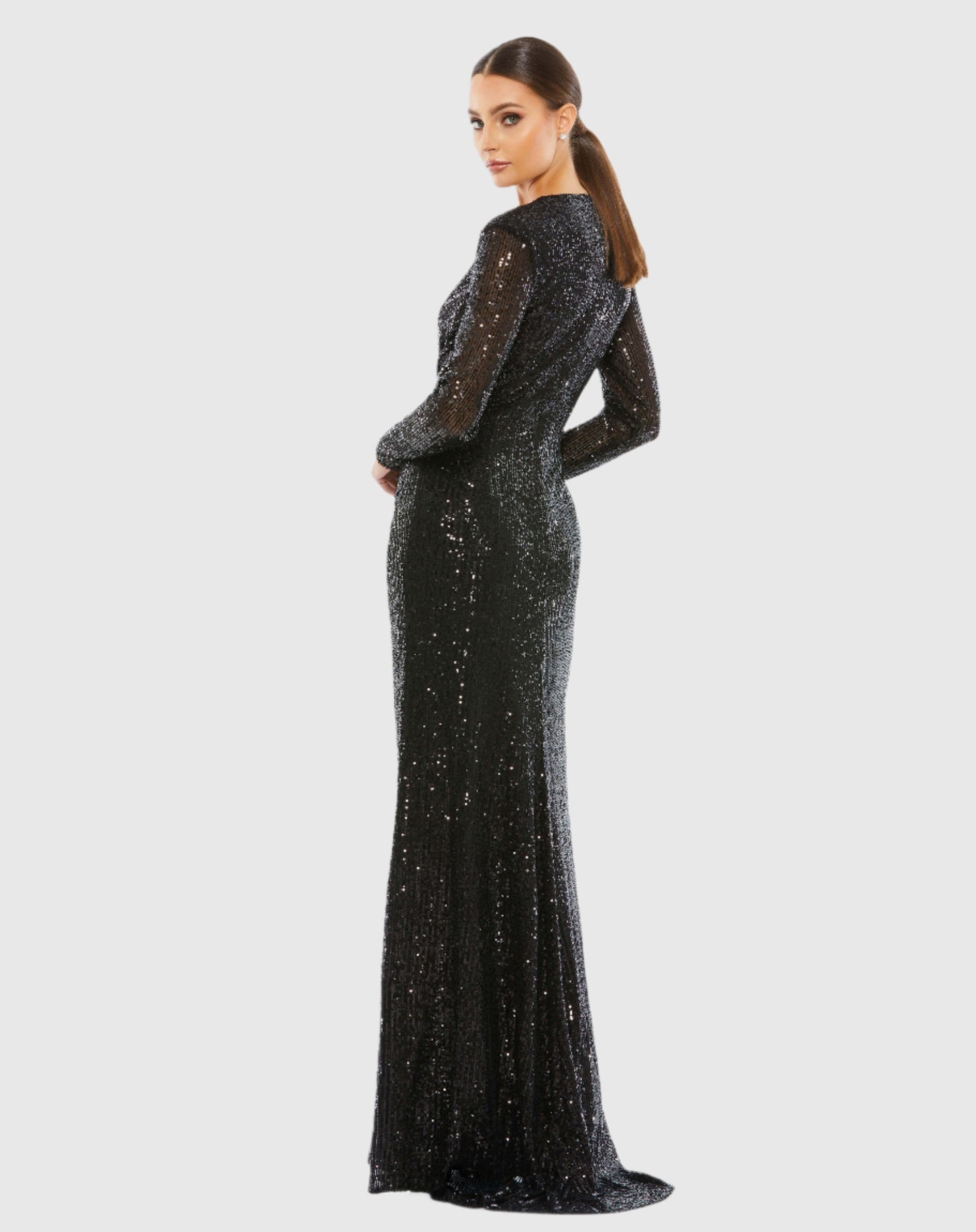 V Neck Long Sleeve Embellished Gown