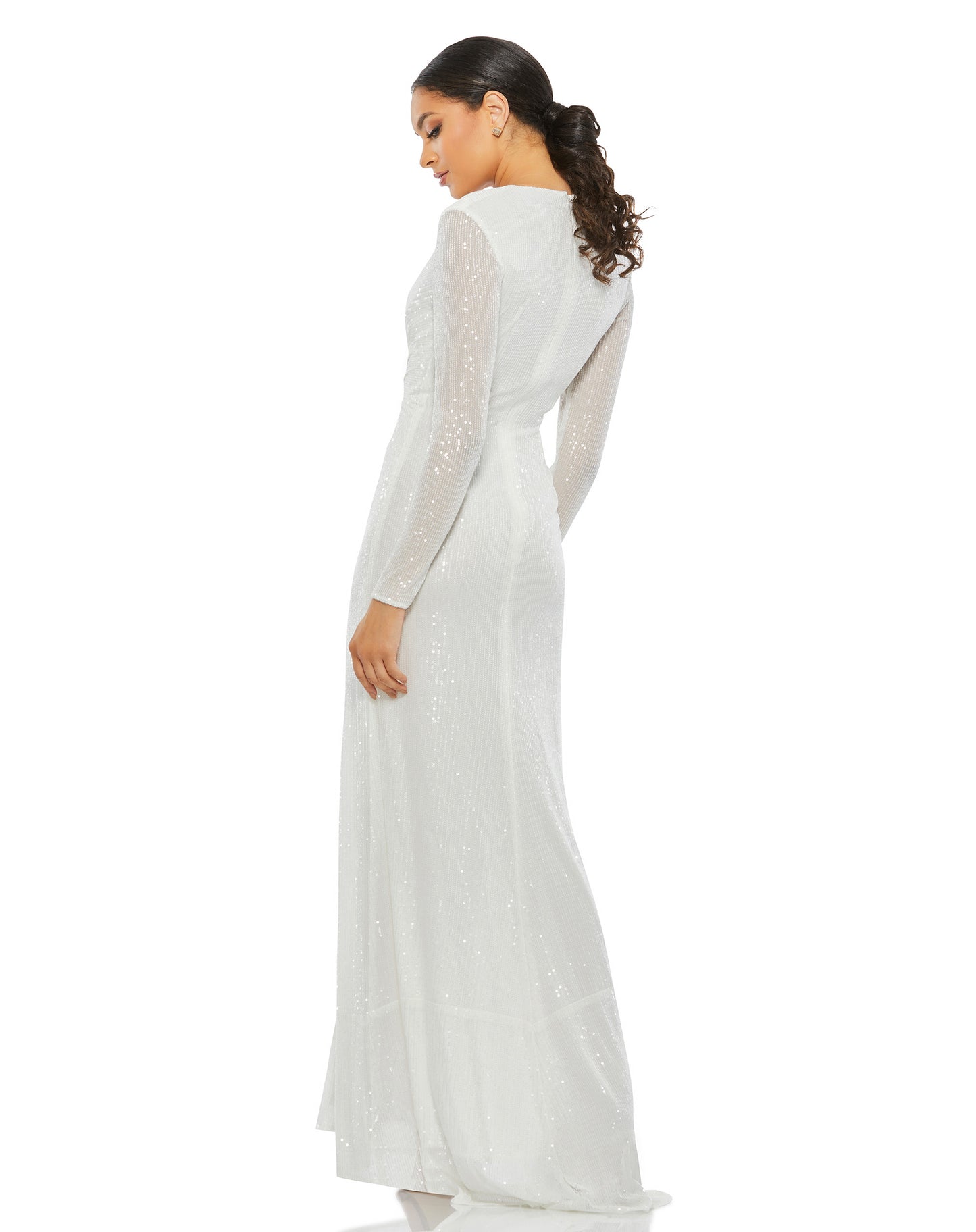 V Neck Long Sleeve Embellished Gown