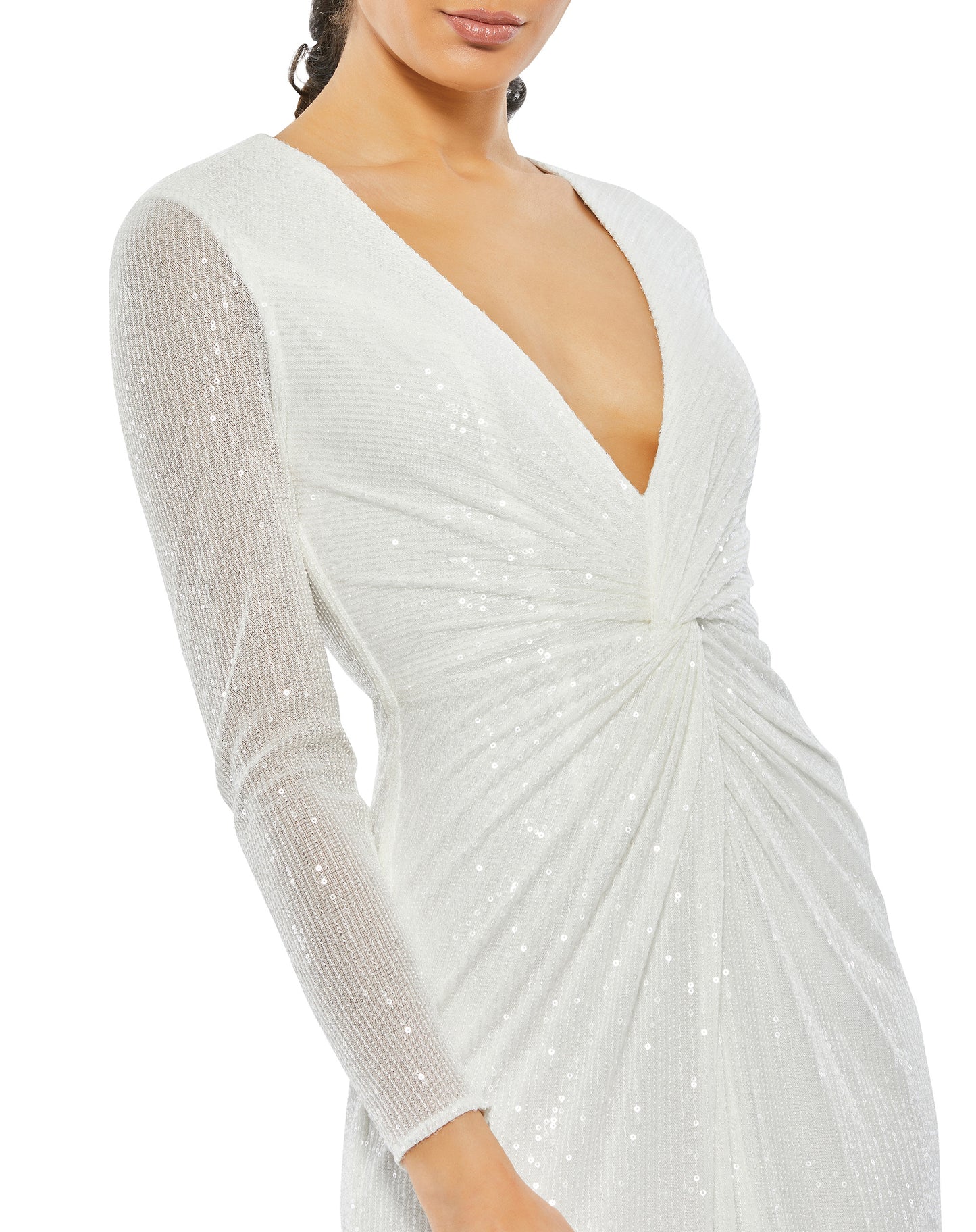 V Neck Long Sleeve Embellished Gown