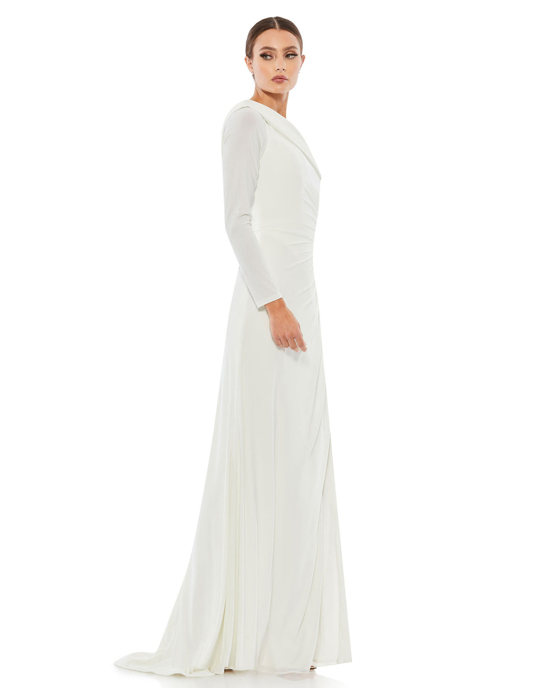 Ruched Jersey Drop Shoulder Foldover Gown – Mac Duggal