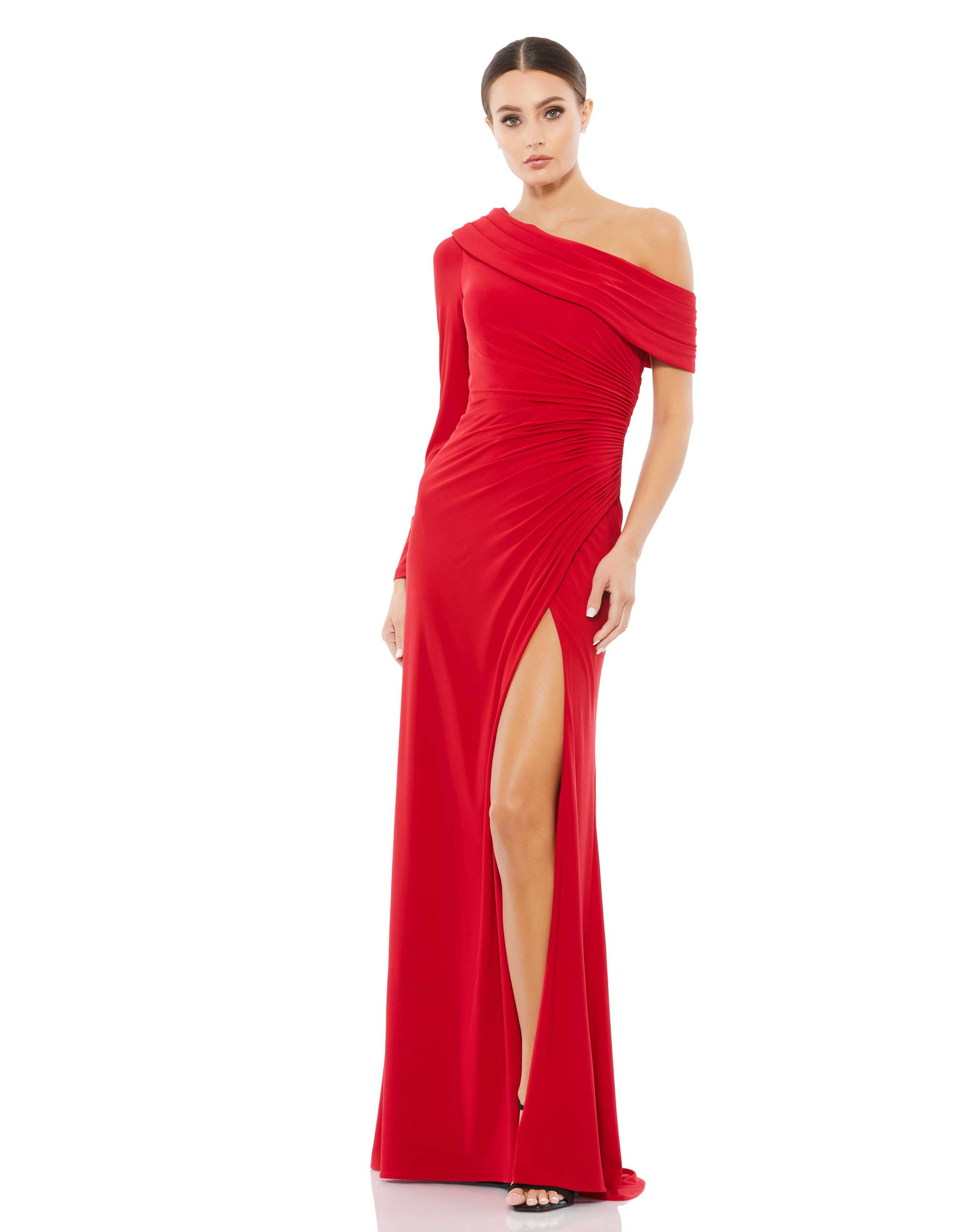 Ruched Jersey Drop Shoulder Foldover Gown