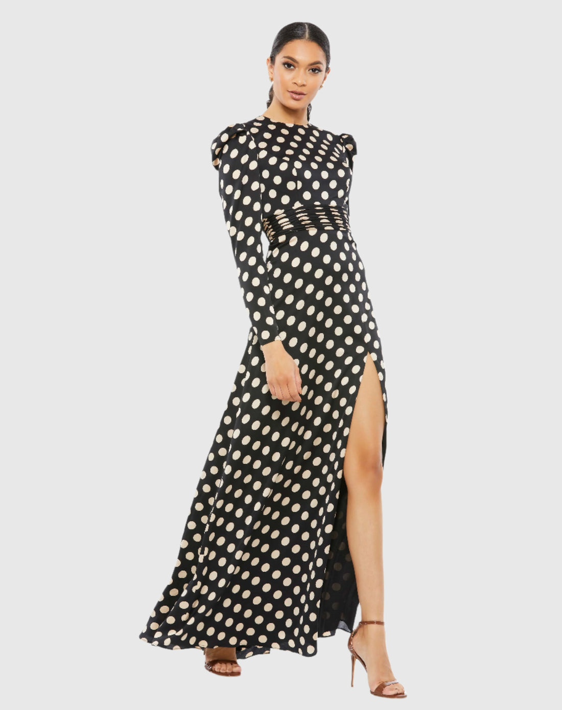 Long Sleeve Puff Shoulder Polka Dot Gown