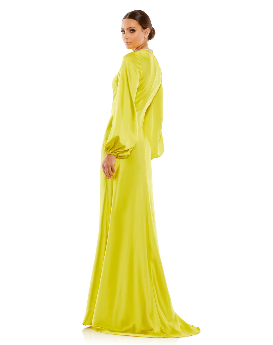 Satin Long Blouson Sleeve Evening Gown – Mac Duggal