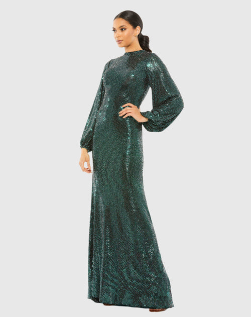 Disco Stretch Blouson Sleeve Gown