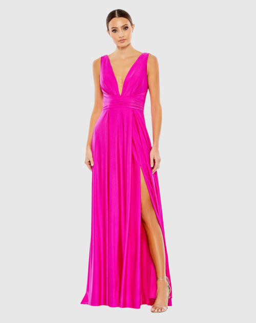 Pink Jersey Plunge Neck Evening Gown