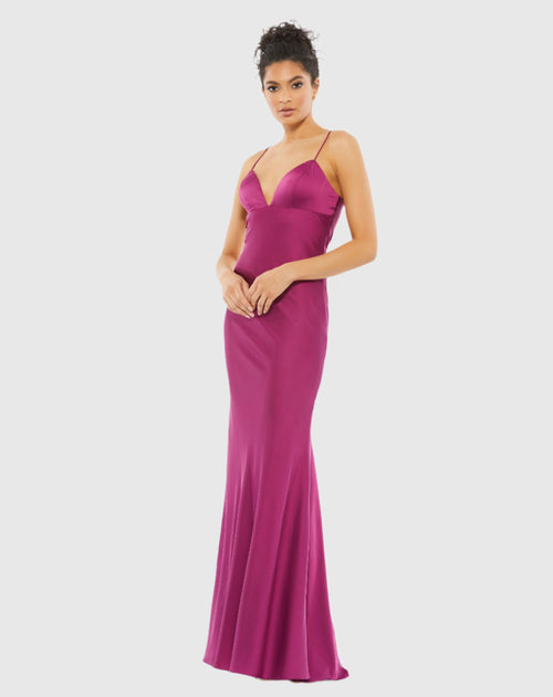 V-neck Sleeveless Charmeuse Gown