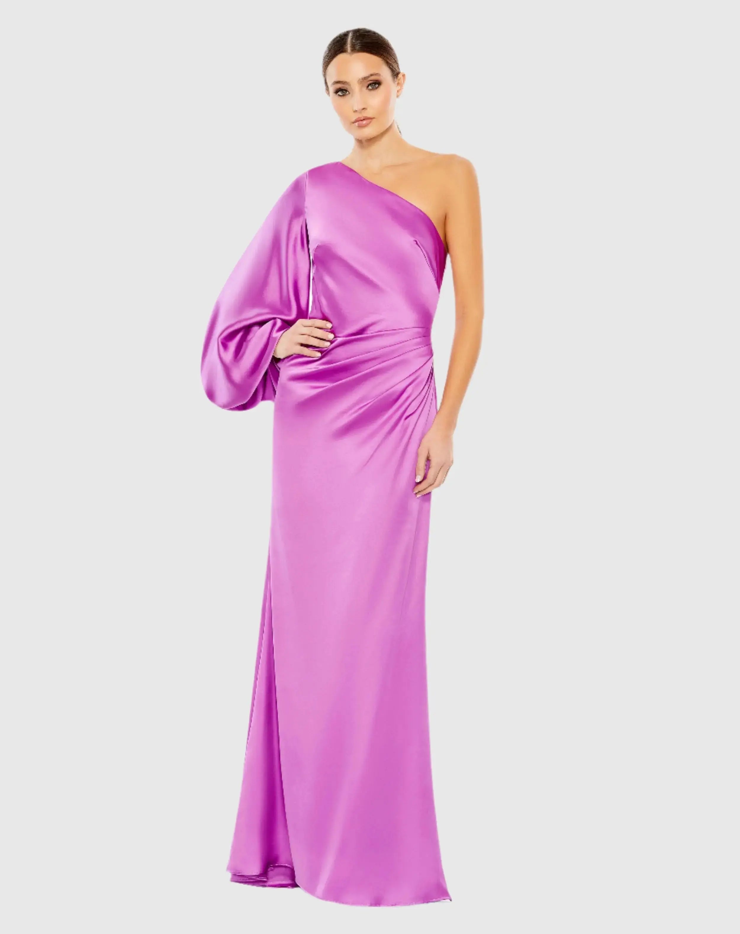 Purple Satin Puff Sleeve Gown - Ieena for Mac Duggal