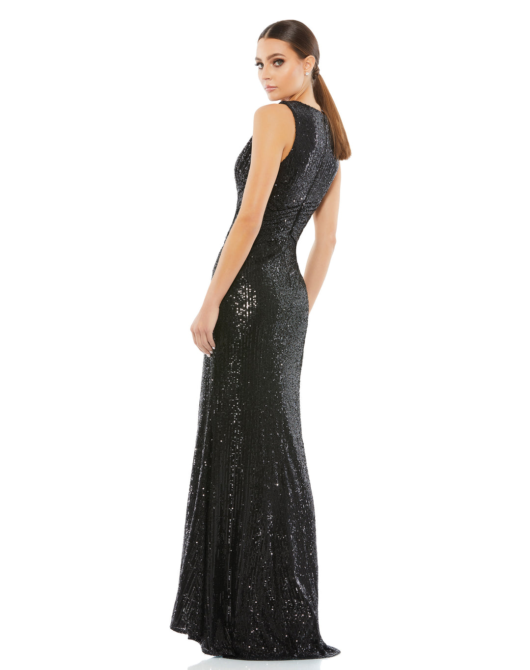 V-Neck Sequin Wrap Waist Gown – Mac Duggal