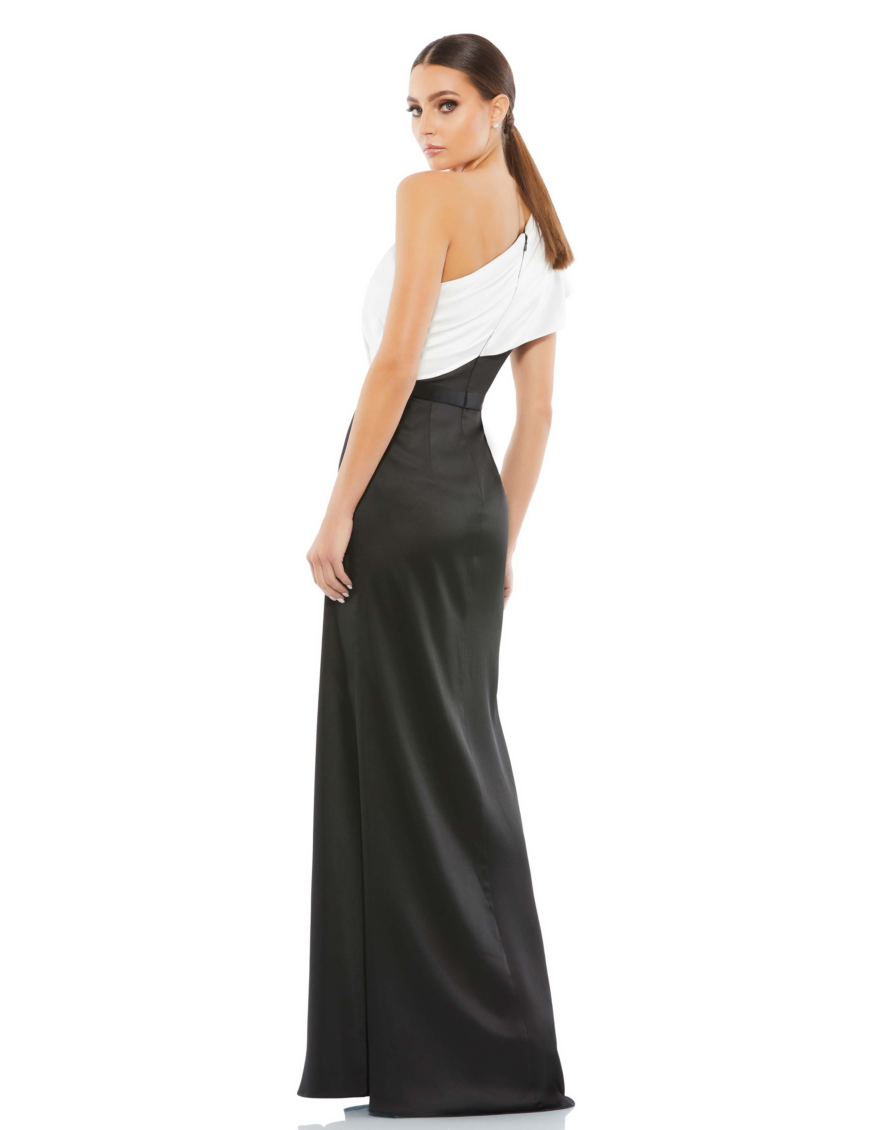 Two Toned Ruffled One Shoulder Gown