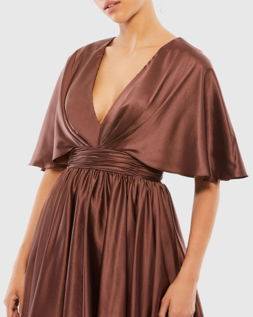 Satin Flowy Cape Sleeve Mini Dress